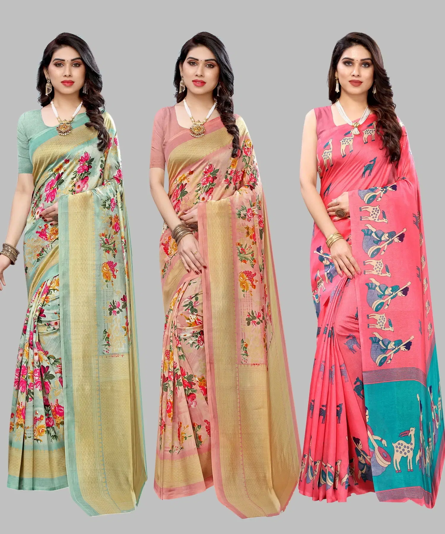     			Yashika Art Silk Printed Regular Saree With Unstitched Blouse Piece ( Light Green )