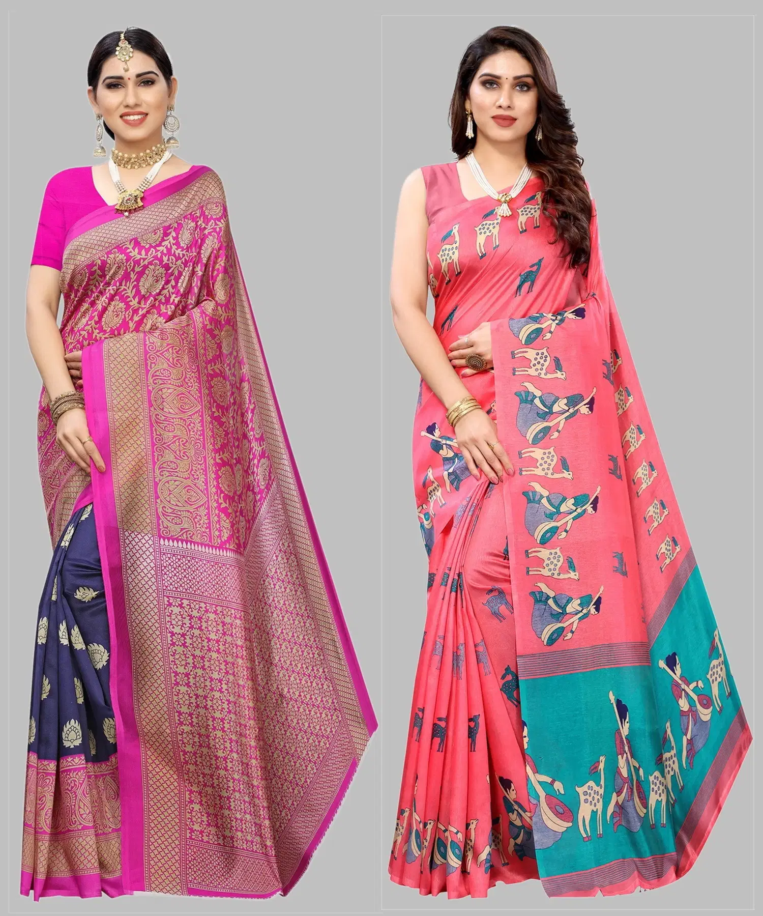     			Yashika Art Silk Printed Regular Saree With Unstitched Blouse Piece ( Blue )