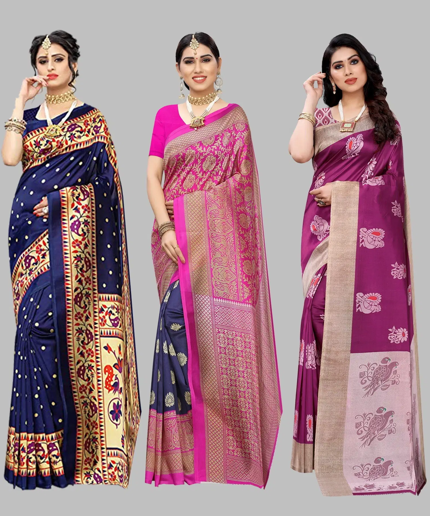     			Yashika Art Silk Printed Regular Saree With Unstitched Blouse Piece ( Navy Blue )