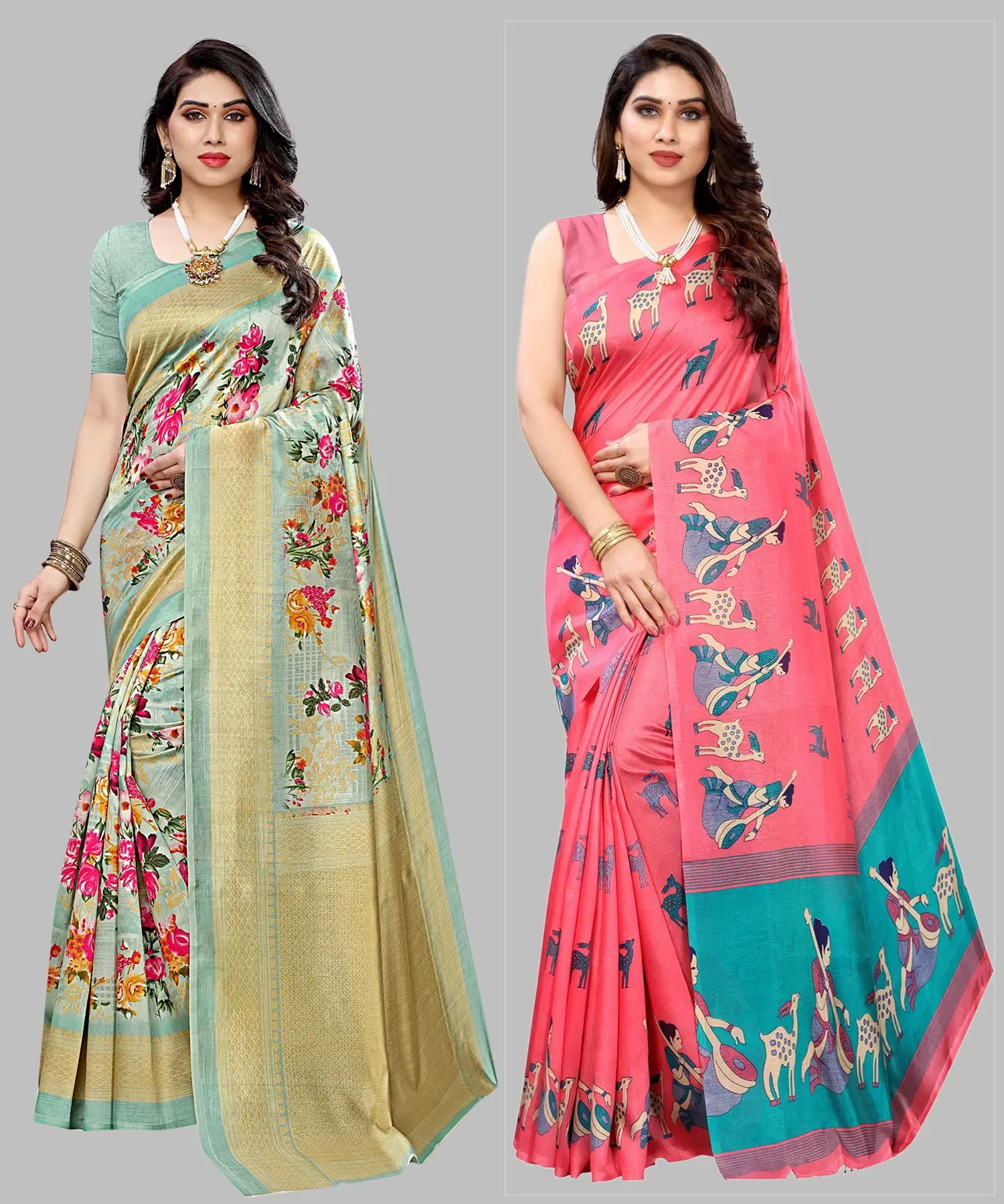 Yashika Art Silk Printed Regular Saree With Unstitched Blouse Piece ( Light Green ) Yashika Art Silk Printed Regular Saree With Unstitched Blouse Piece ( Light Green )
