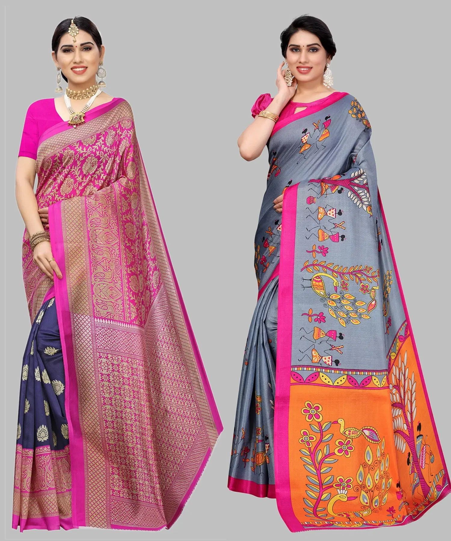 Yashika Art Silk Printed Regular Saree With Unstitched Blouse Piece ( Blue )     			Yashika Art Silk Printed Regular Saree With Unstitched Blouse Piece ( Blue )