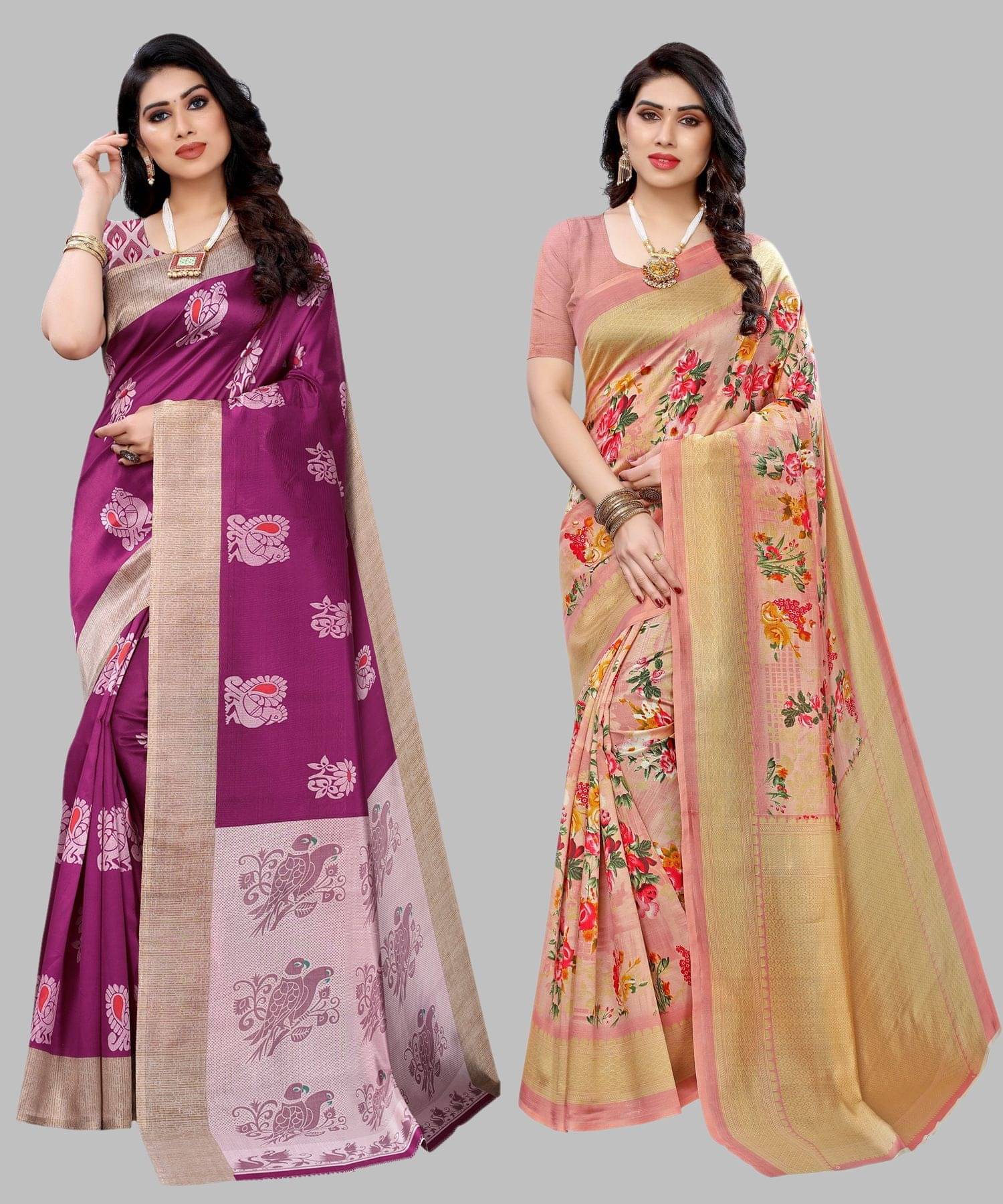 Yashika Art Silk Printed Regular Saree With Unstitched Blouse Piece ( Purple ) Yashika Art Silk Printed Regular Saree With Unstitched Blouse Piece ( Purple )