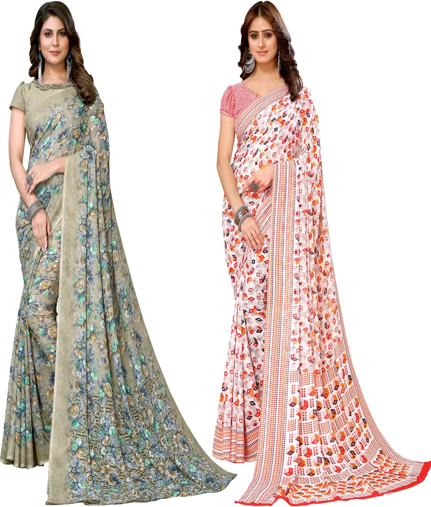 Yashika Georgette Printed Regular Saree With Unstitched Blouse Piece ( Green ) Yashika Georgette Printed Regular Saree With Unstitched Blouse Piece ( Green )