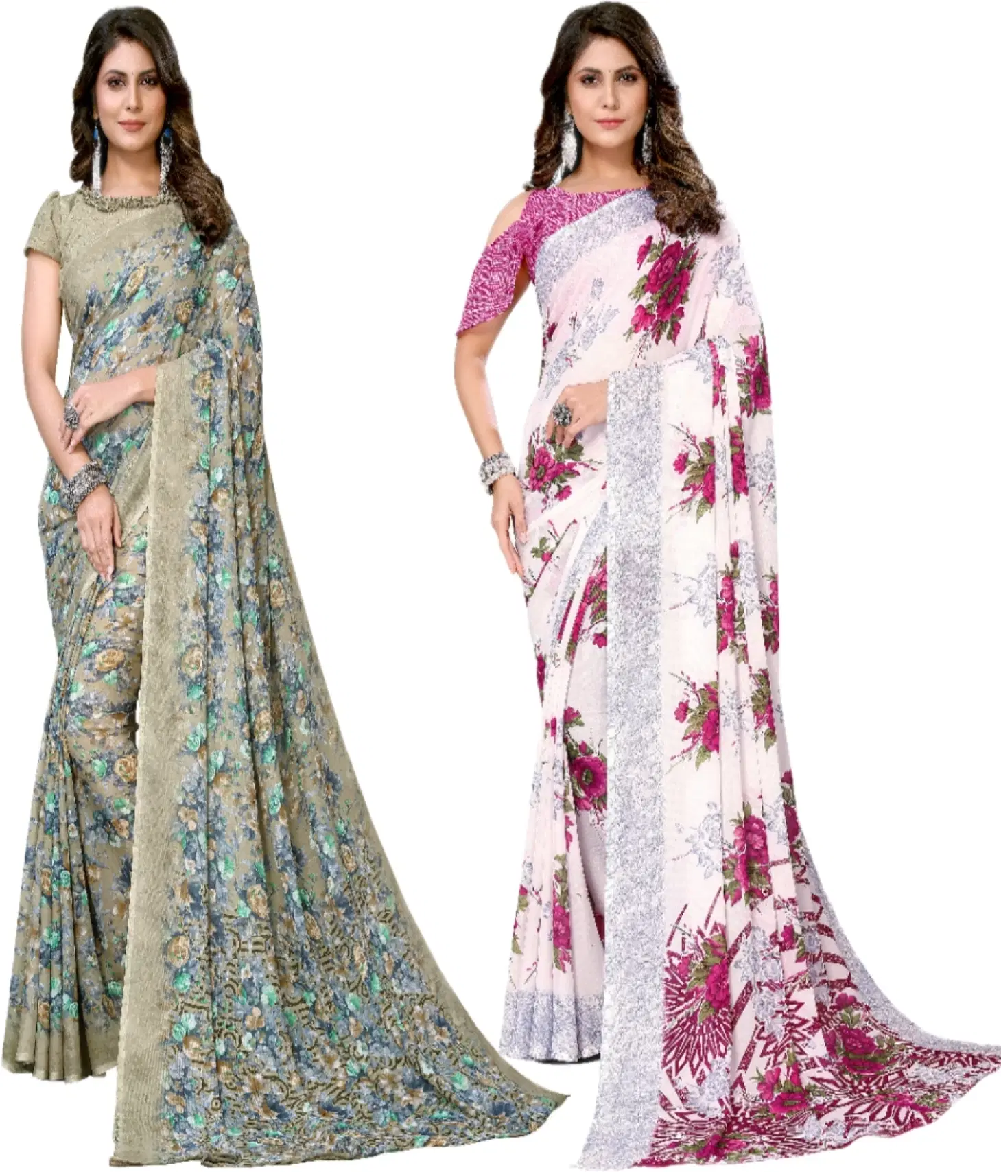Yashika Georgette Printed Regular Saree With Unstitched Blouse Piece ( Green ) Yashika Georgette Printed Regular Saree With Unstitched Blouse Piece ( Green )