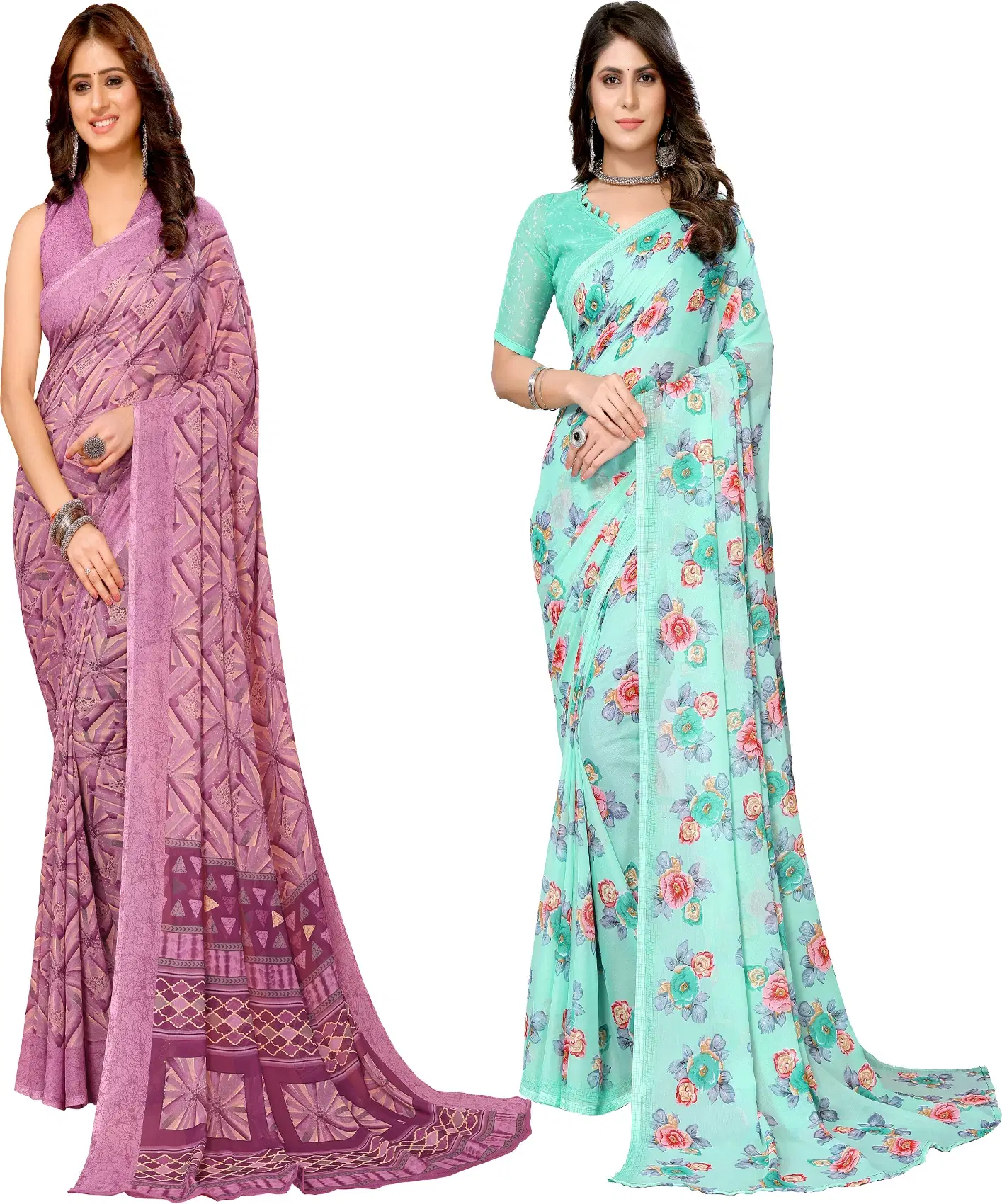     			Yashika Georgette Printed Regular Saree With Unstitched Blouse Piece ( Purple )