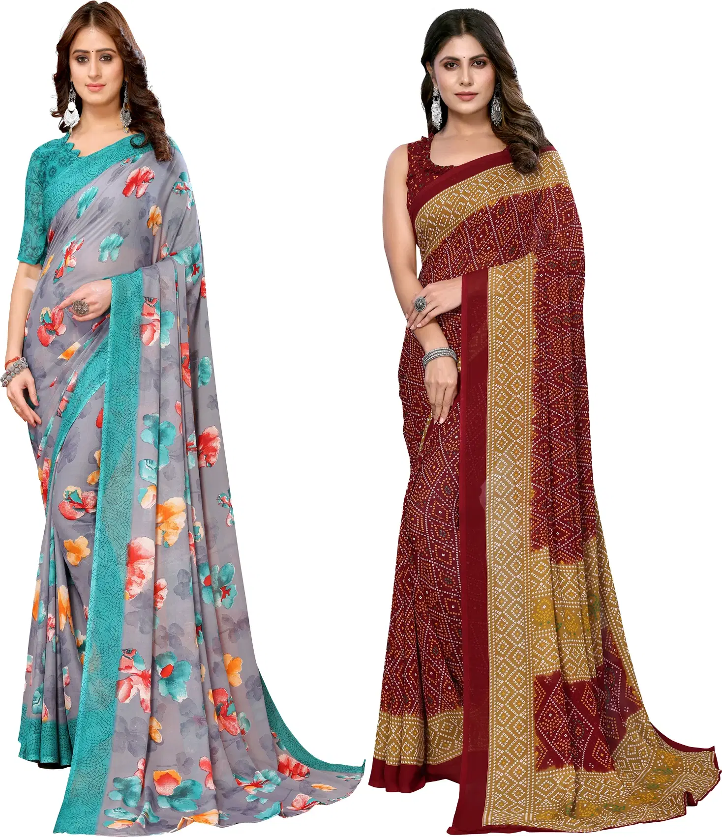     			Yashika Georgette Printed Regular Saree With Unstitched Blouse Piece ( Blue )