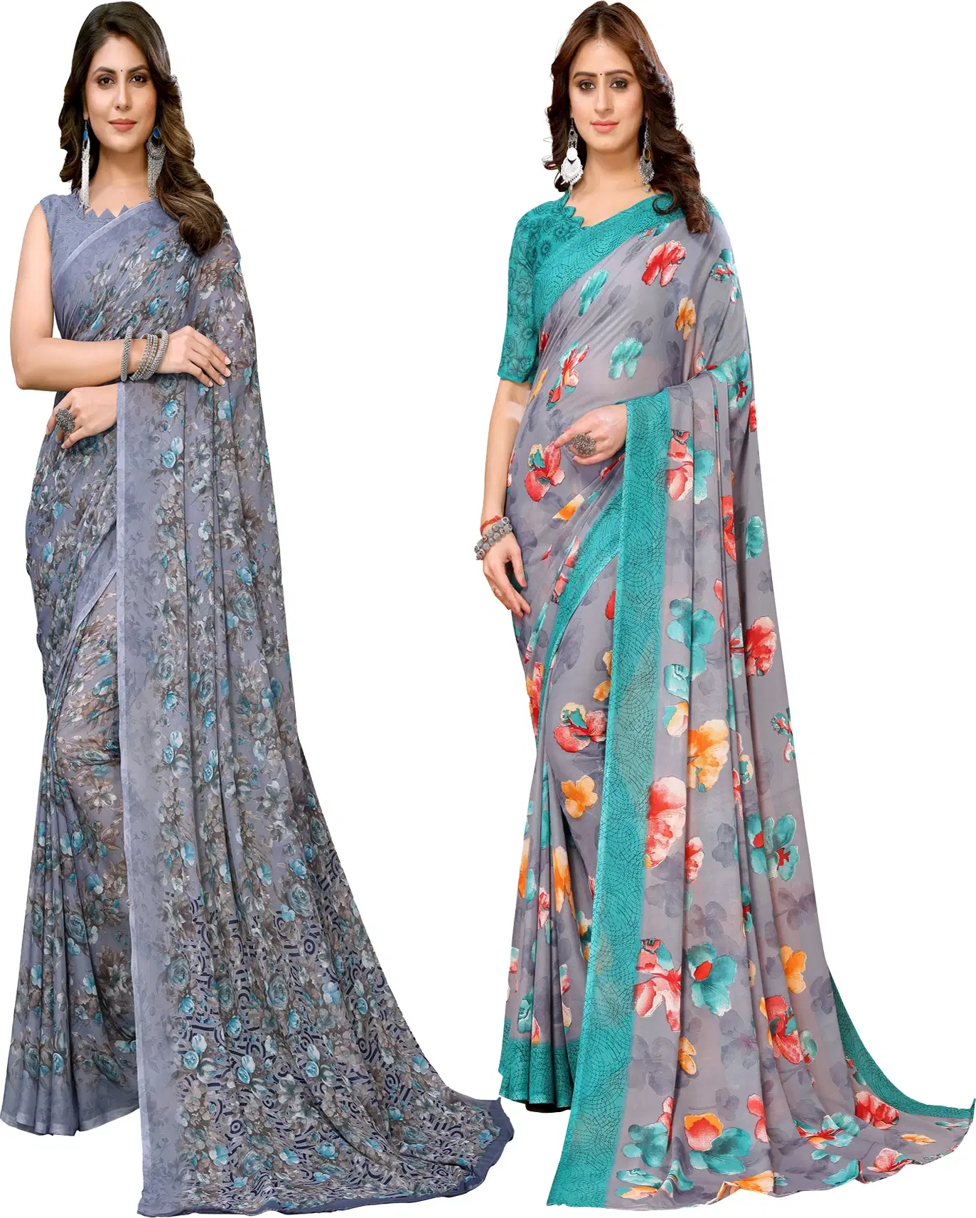     			Yashika Georgette Printed Regular Saree With Unstitched Blouse Piece ( Blue )