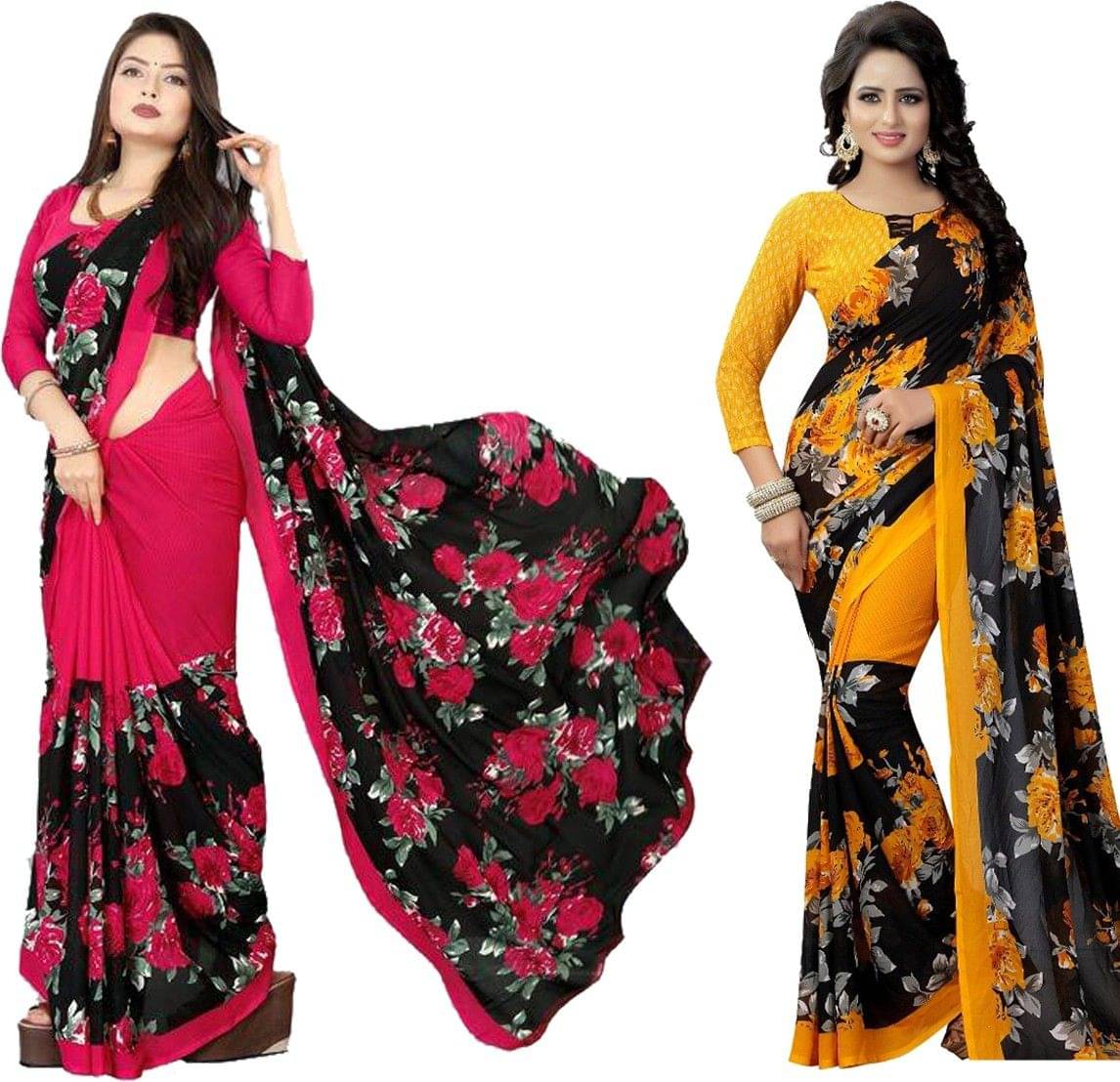     			Yashika Georgette Printed Regular Saree With Unstitched Blouse Piece ( Multicolor )