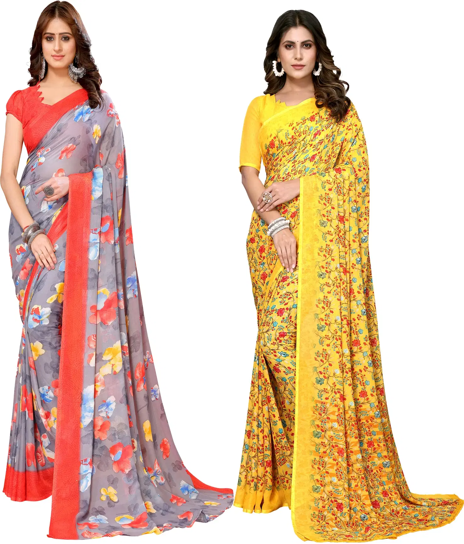     			Yashika Georgette Printed Regular Saree With Unstitched Blouse Piece ( Red )