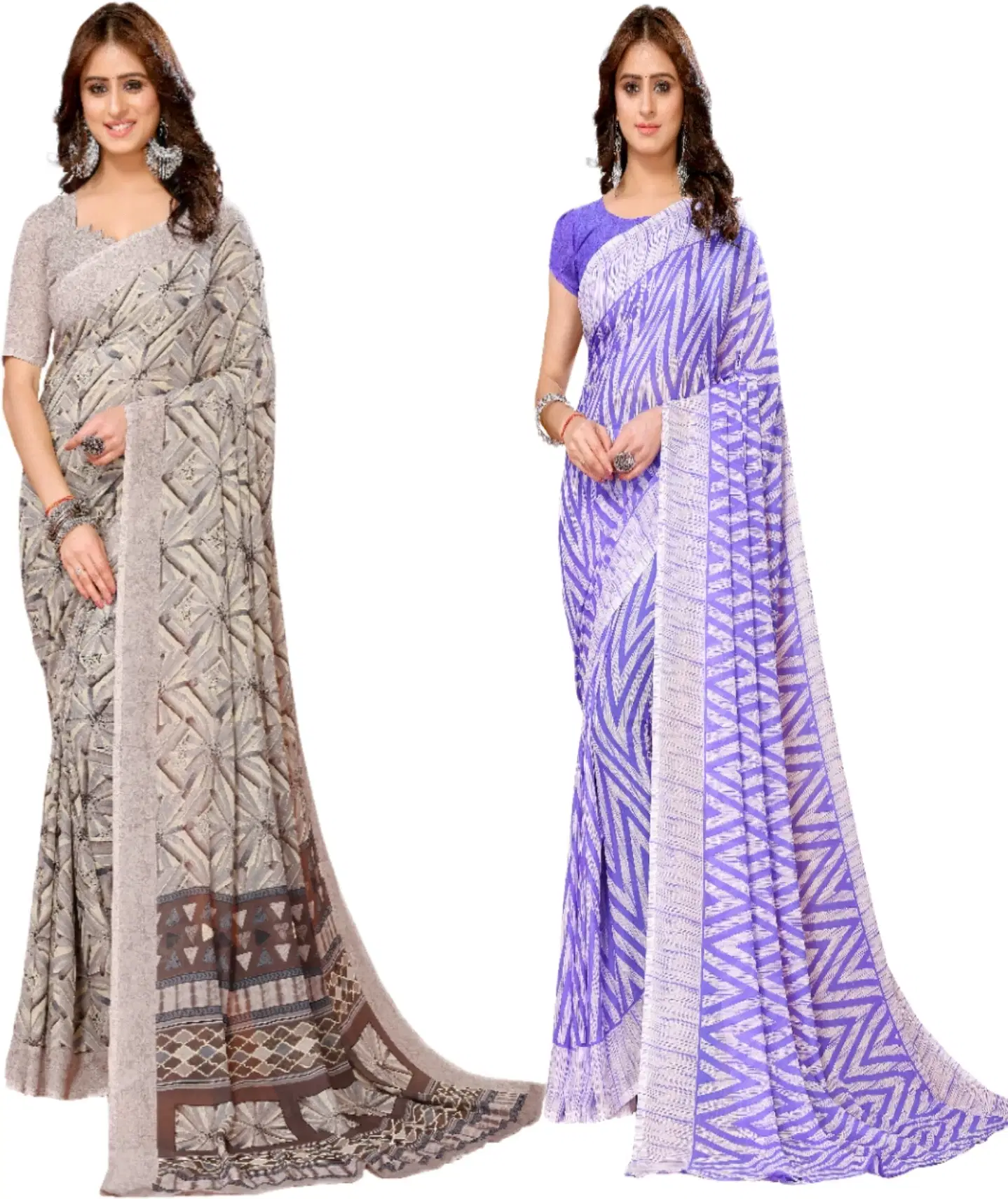     			Yashika Georgette Printed Regular Saree With Unstitched Blouse Piece ( Brown )