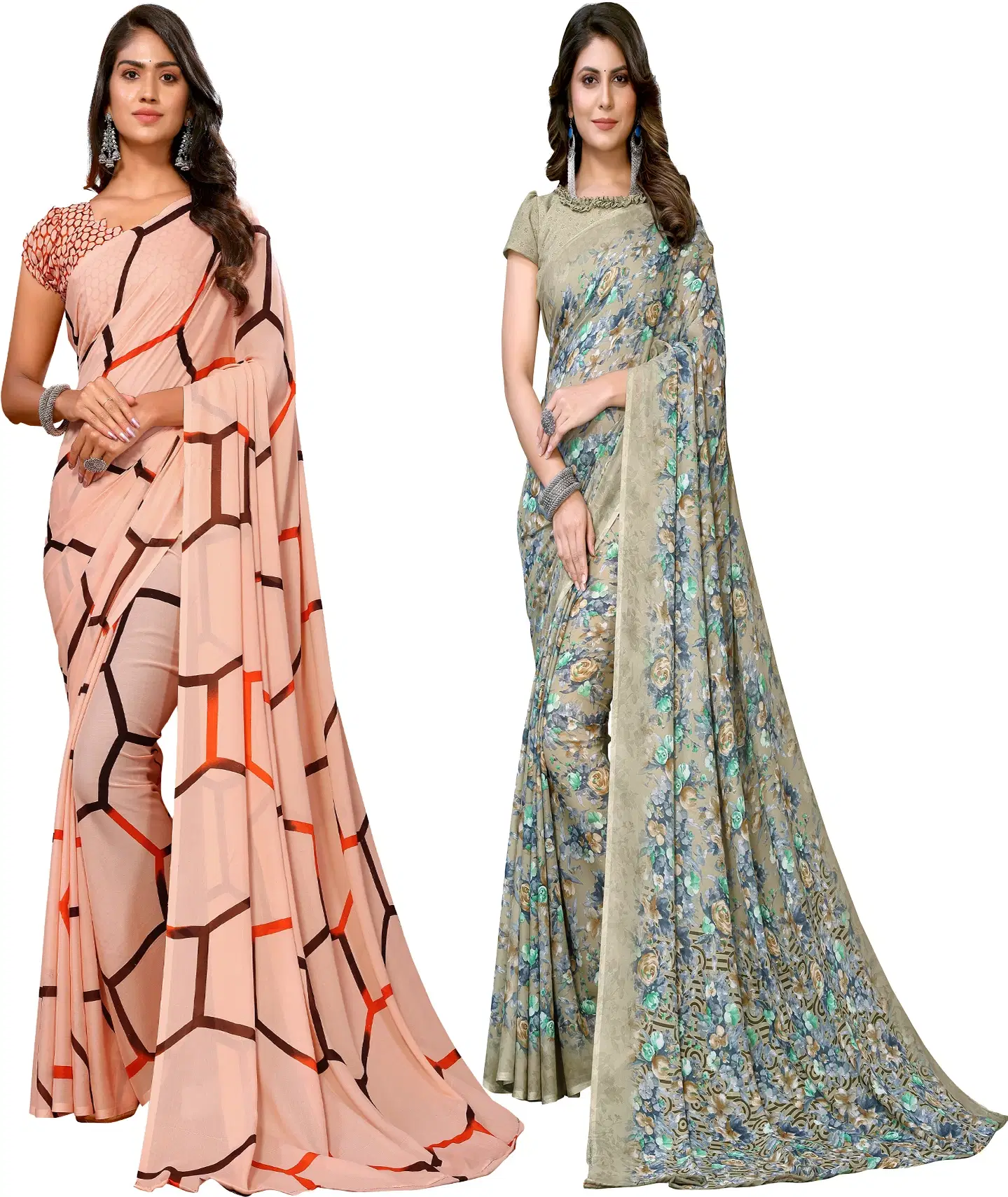     			Yashika Georgette Printed Regular Saree With Unstitched Blouse Piece ( Brown )