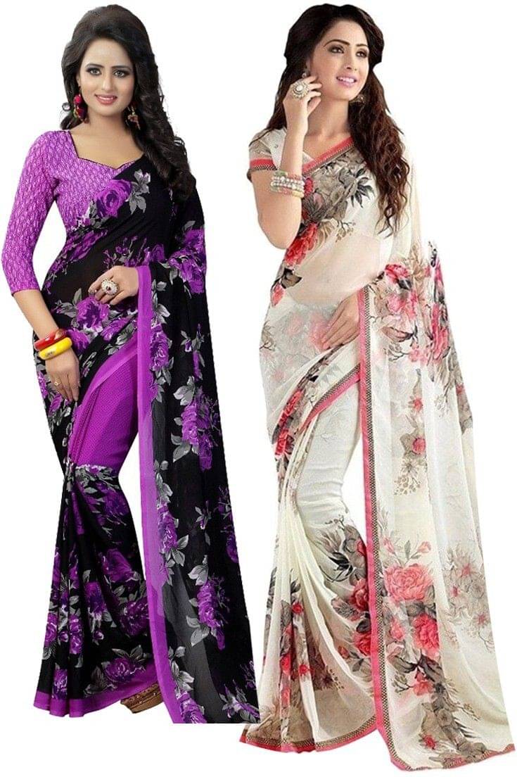 Yashika Georgette Printed Regular Saree With Unstitched Blouse Piece ( White ) Yashika Georgette Printed Regular Saree With Unstitched Blouse Piece ( White )
