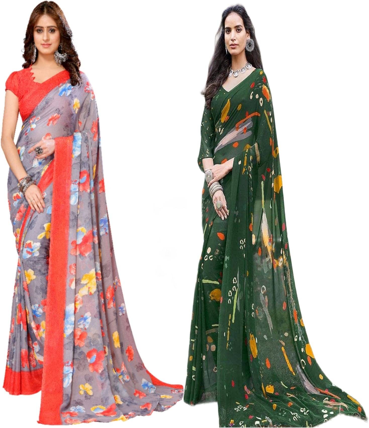     			Yashika Georgette Printed Regular Saree With Unstitched Blouse Piece ( Red )