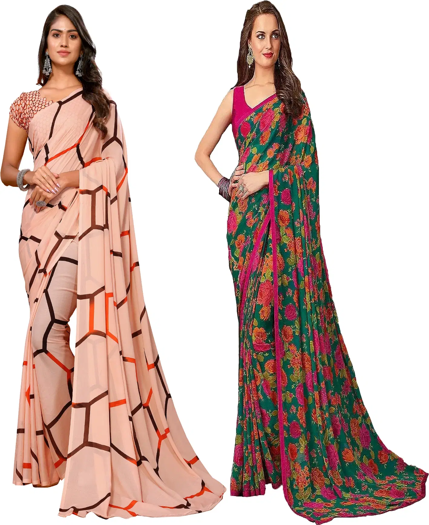     			Yashika Georgette Printed Regular Saree With Unstitched Blouse Piece ( Brown )