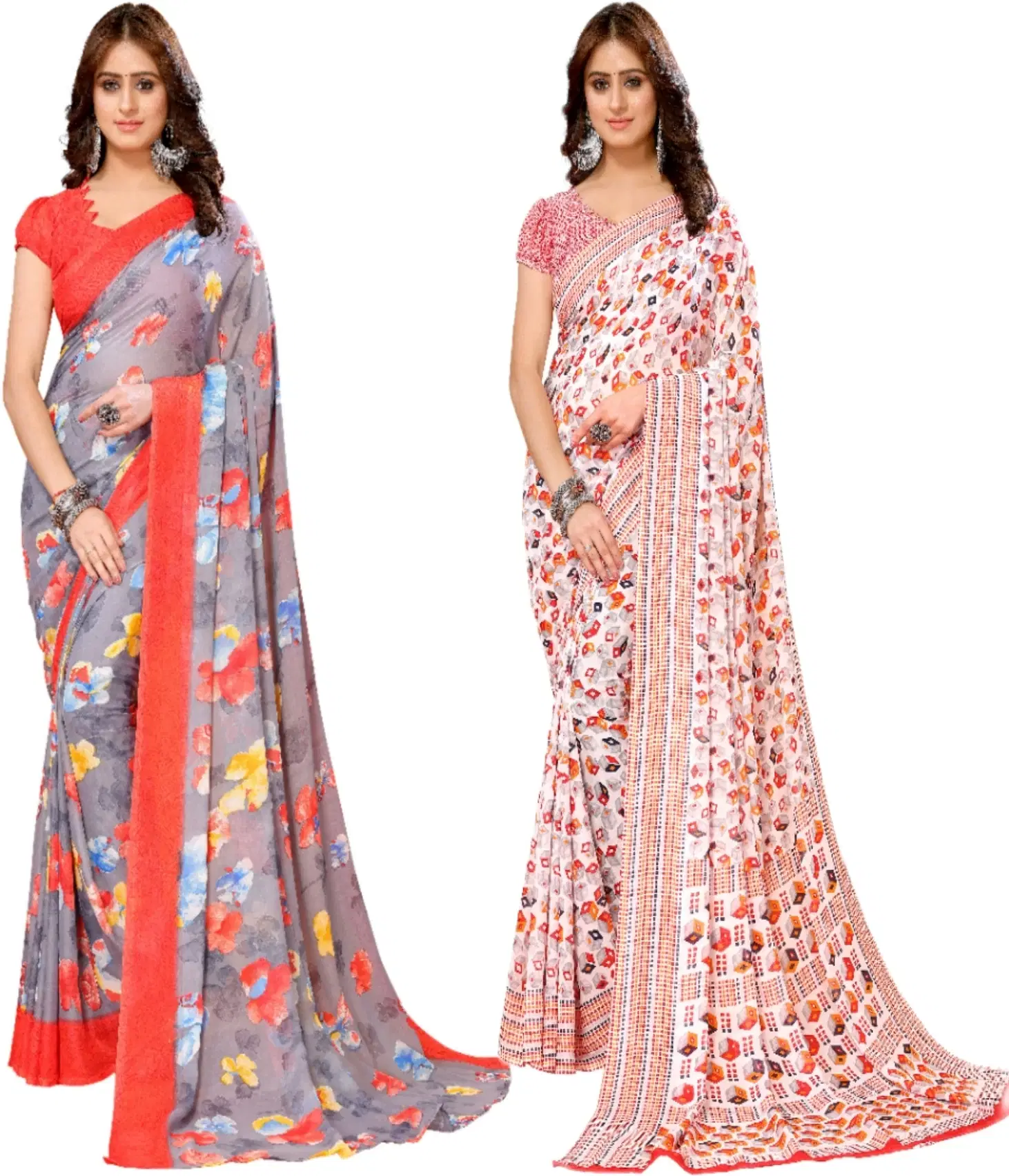     			Yashika Georgette Printed Regular Saree With Unstitched Blouse Piece ( Red )