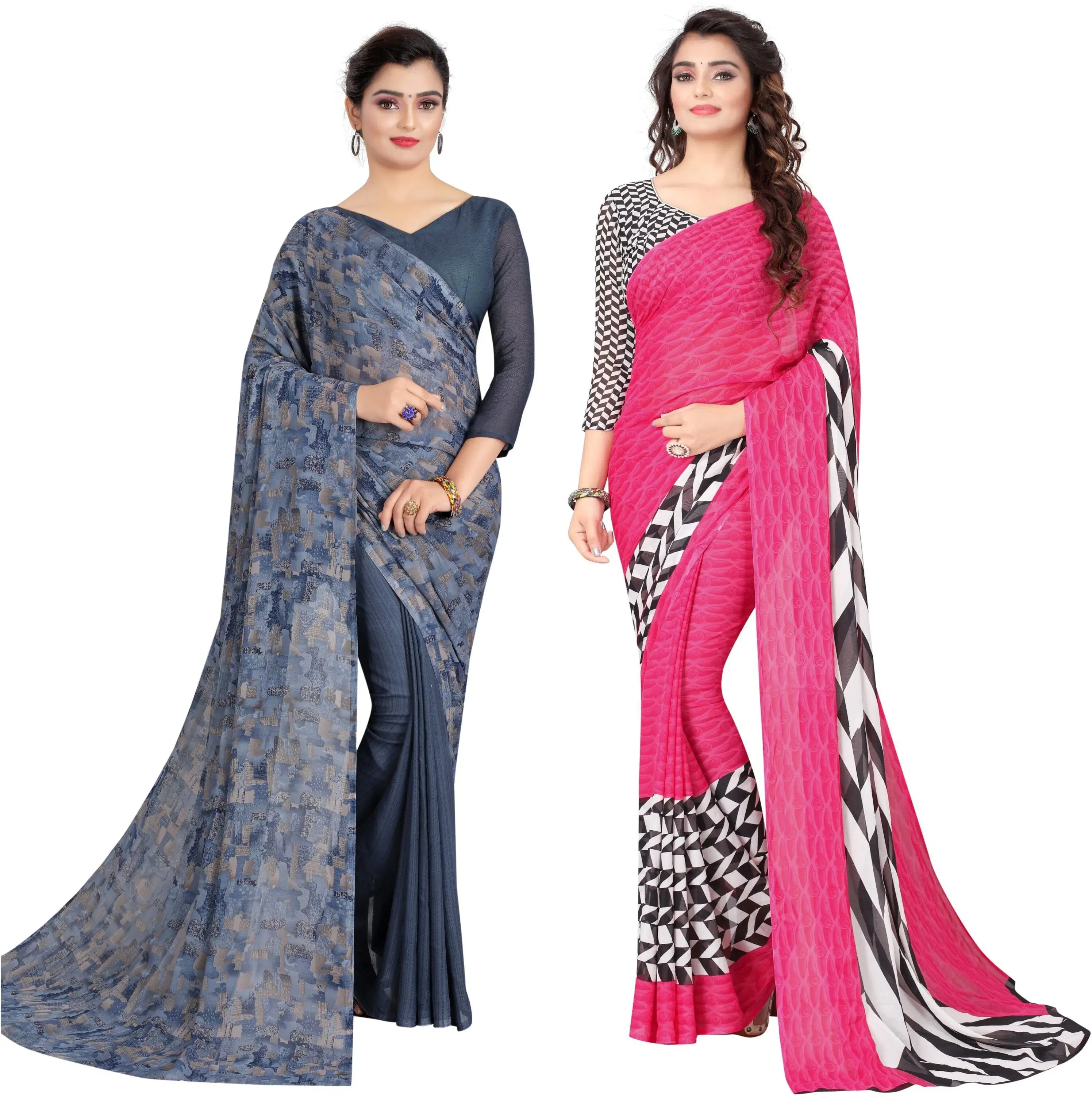     			Yashika Georgette Printed Regular Saree With Unstitched Blouse Piece ( Pink )