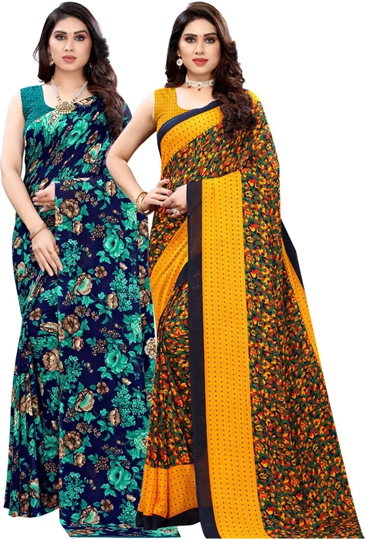 Yashika Georgette Printed Regular Saree With Unstitched Blouse Piece ( Multicolor ) Yashika Georgette Printed Regular Saree With Unstitched Blouse Piece ( Multicolor )