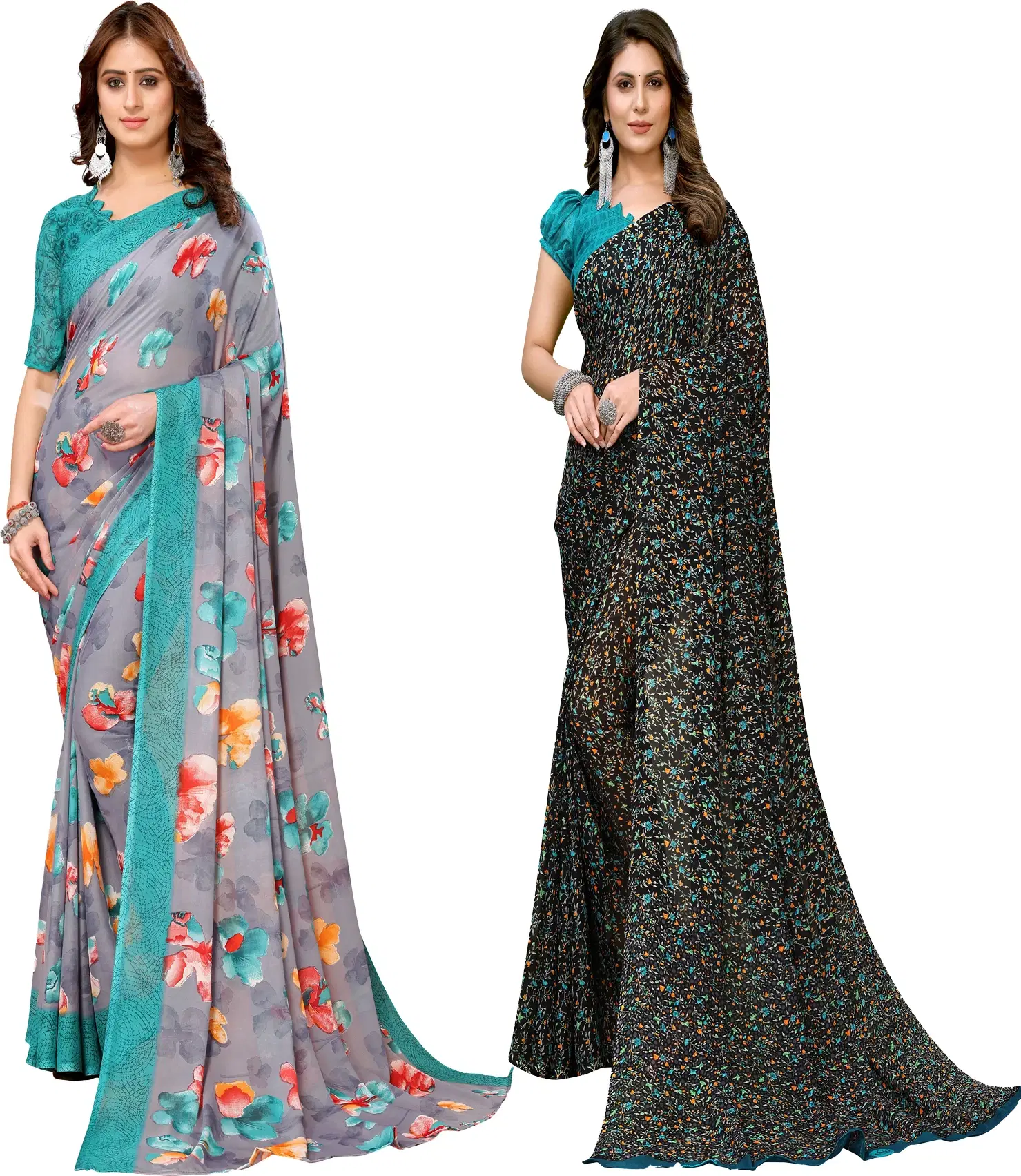 Yashika Georgette Printed Regular Saree With Unstitched Blouse Piece ( Blue )     			Yashika Georgette Printed Regular Saree With Unstitched Blouse Piece ( Blue )