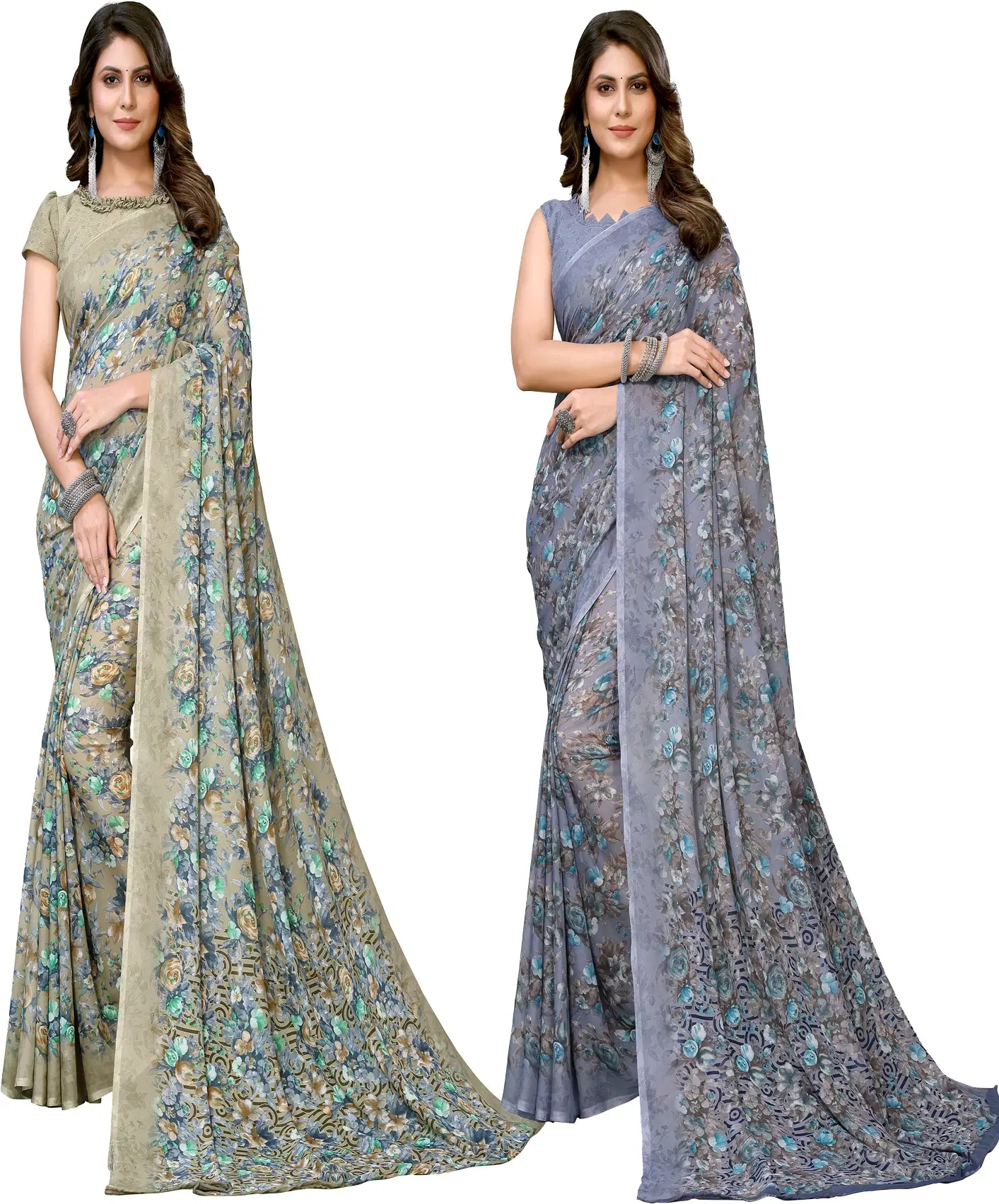     			Yashika Georgette Printed Regular Saree With Unstitched Blouse Piece ( Green )