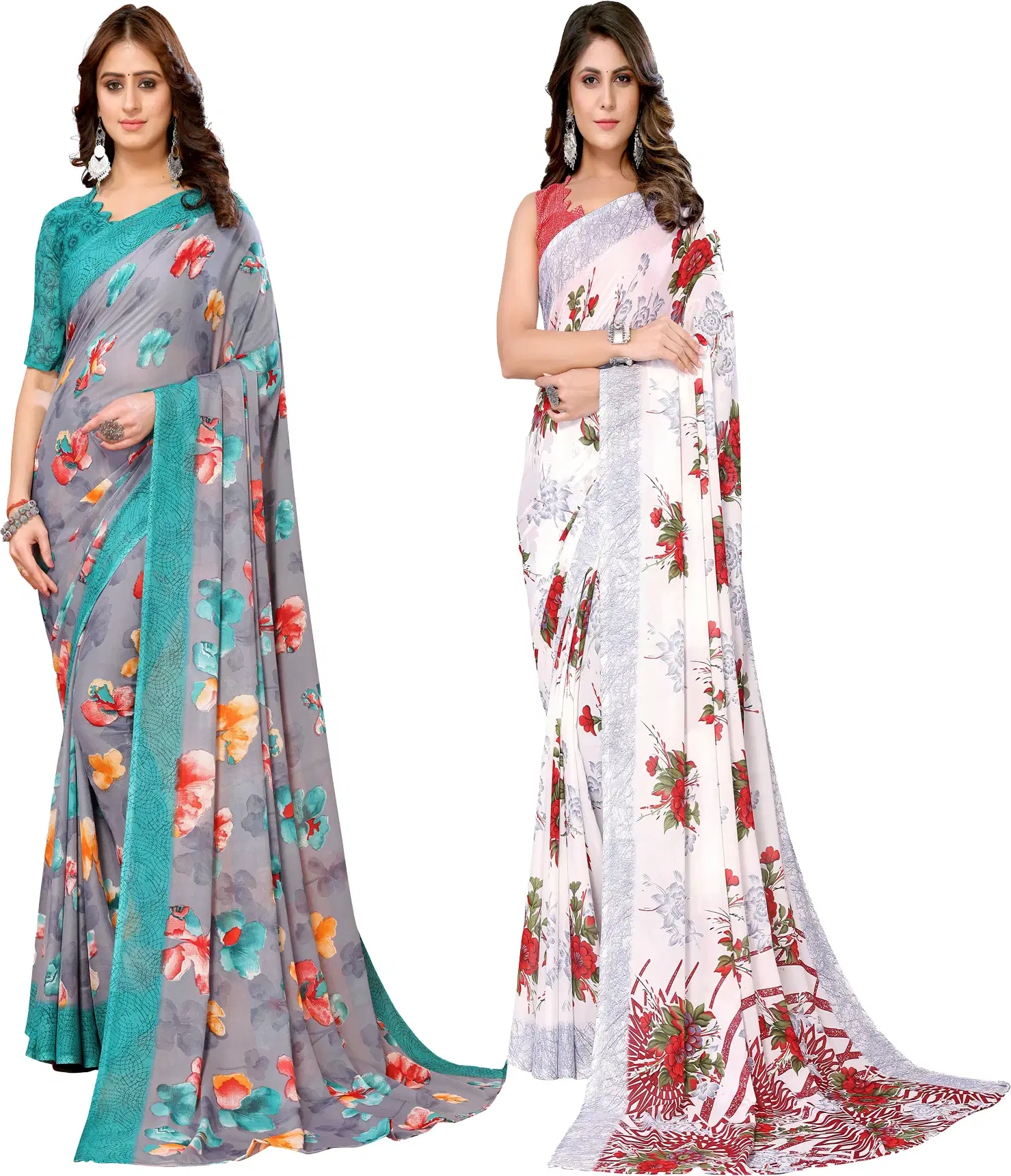     			Yashika Georgette Printed Regular Saree With Unstitched Blouse Piece ( Blue )