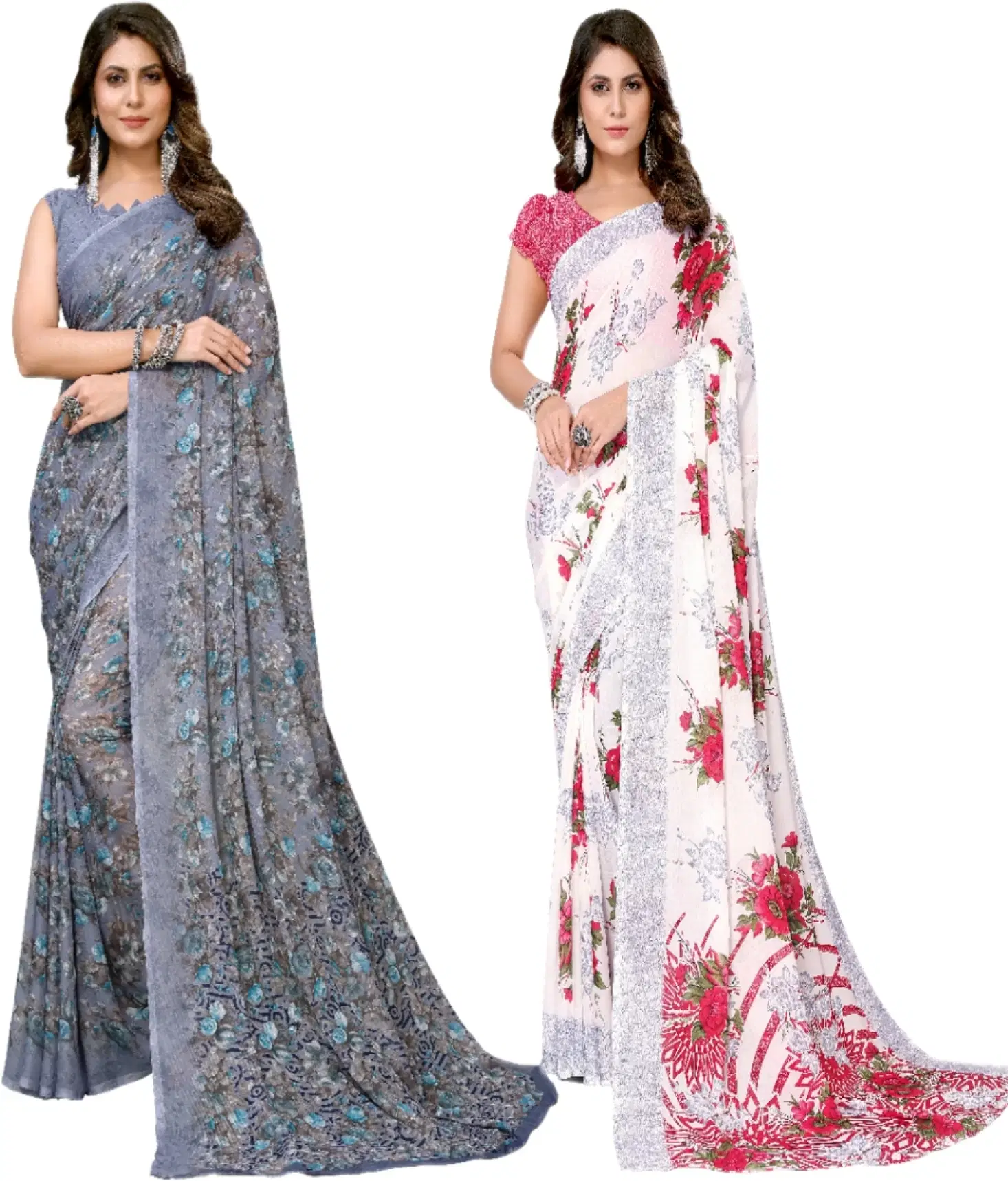 Yashika Georgette Printed Regular Saree With Unstitched Blouse Piece ( Purple ) Yashika Georgette Printed Regular Saree With Unstitched Blouse Piece ( Purple )