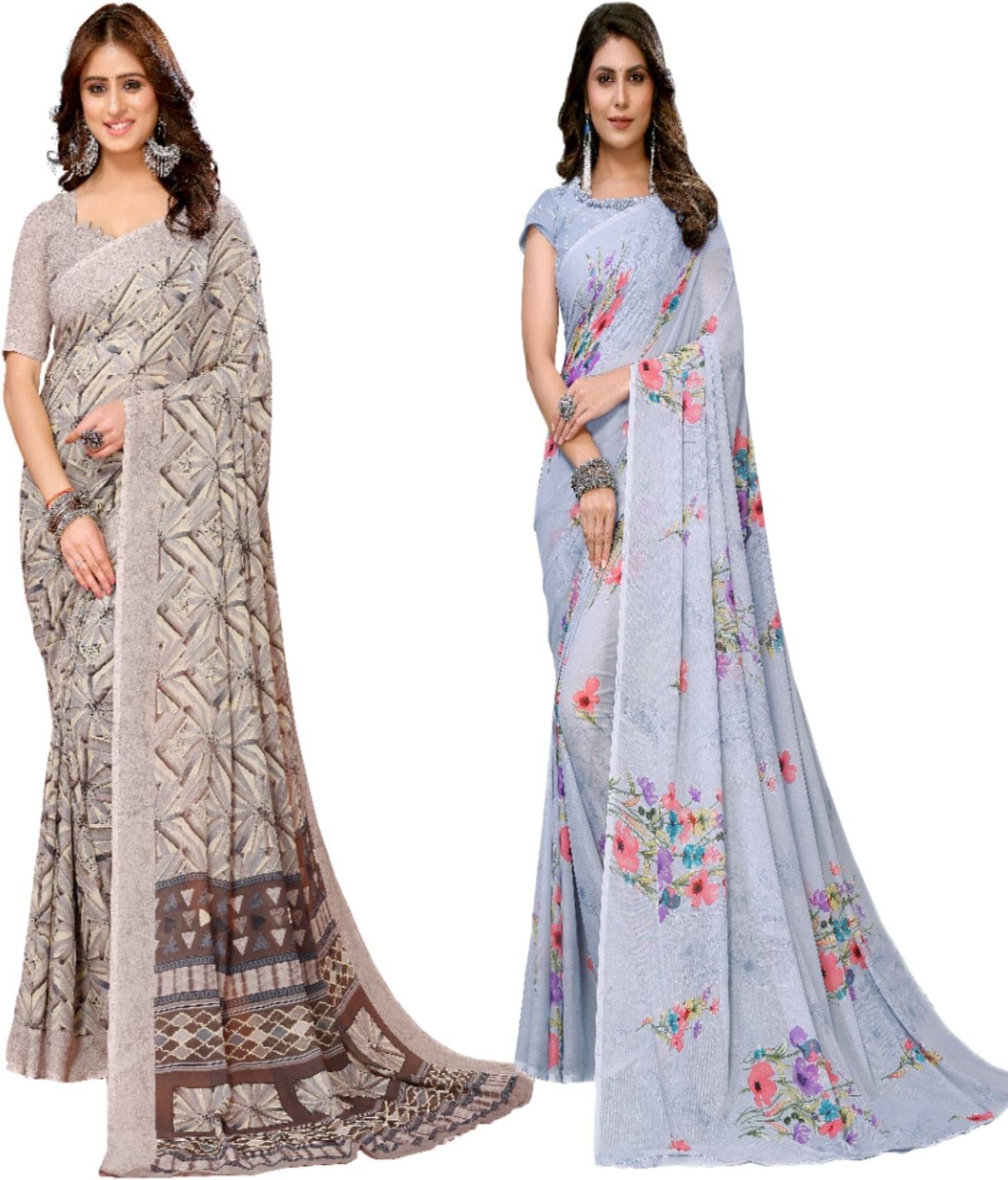 Yashika Georgette Printed Regular Saree With Unstitched Blouse Piece ( Brown ) Yashika Georgette Printed Regular Saree With Unstitched Blouse Piece ( Brown )