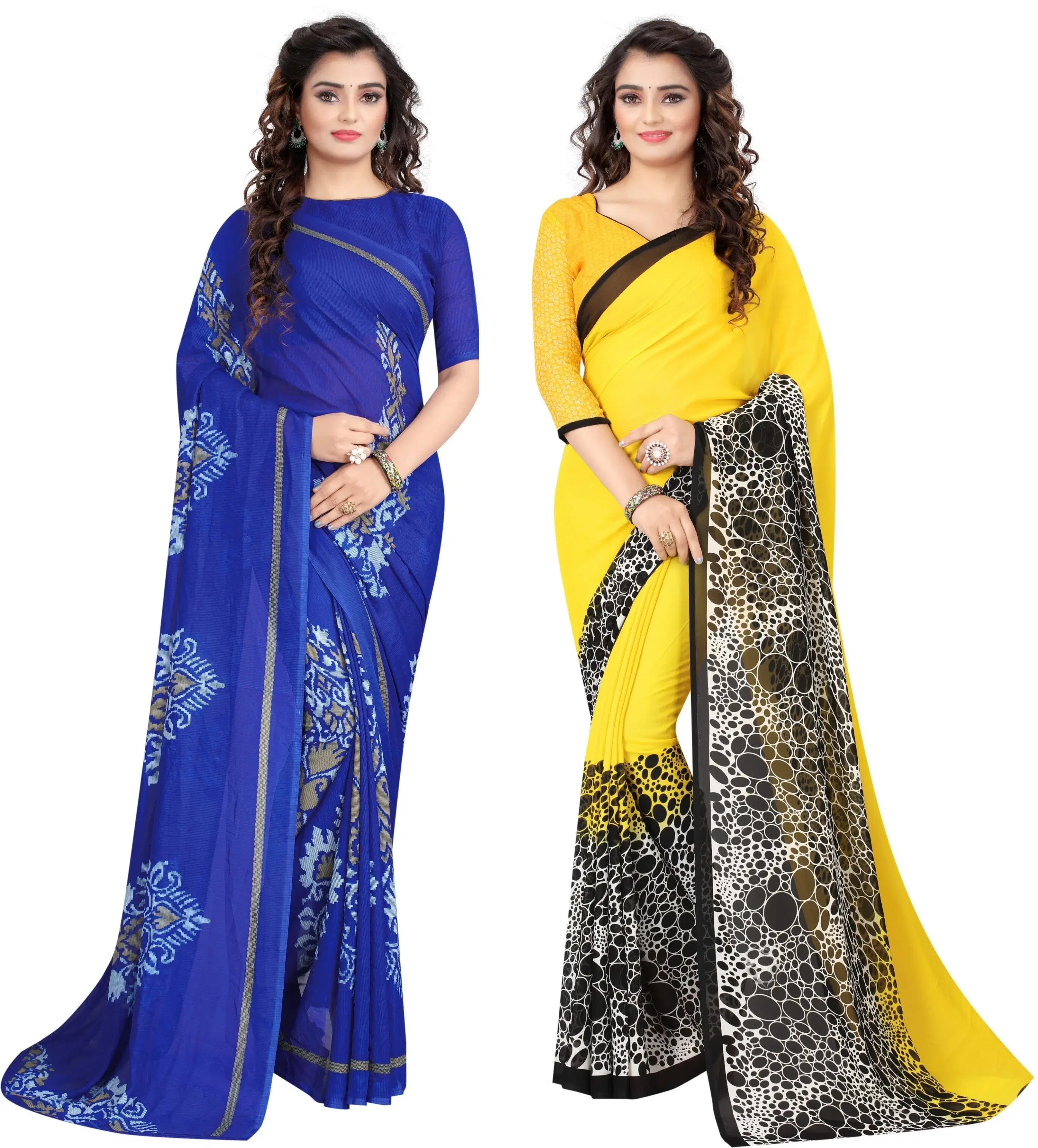     			Yashika Georgette Printed Regular Saree With Unstitched Blouse Piece ( Yellow )
