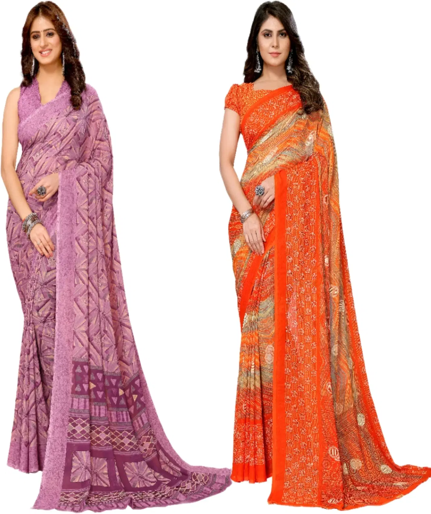     			Yashika Georgette Printed Regular Saree With Unstitched Blouse Piece ( Purple )