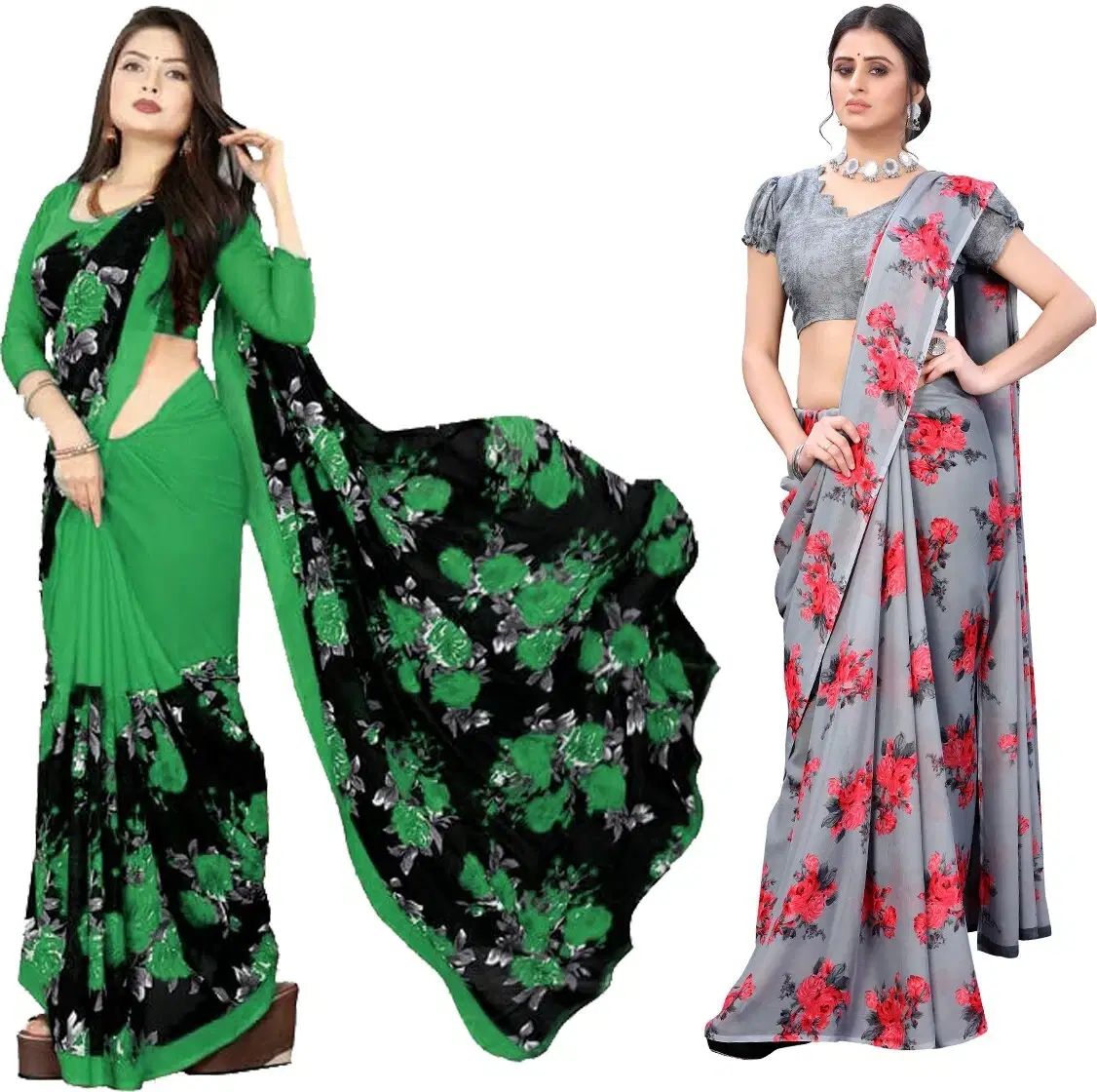 Yashika Georgette Printed Regular Saree With Unstitched Blouse Piece ( Grey ) Yashika Georgette Printed Regular Saree With Unstitched Blouse Piece ( Grey )