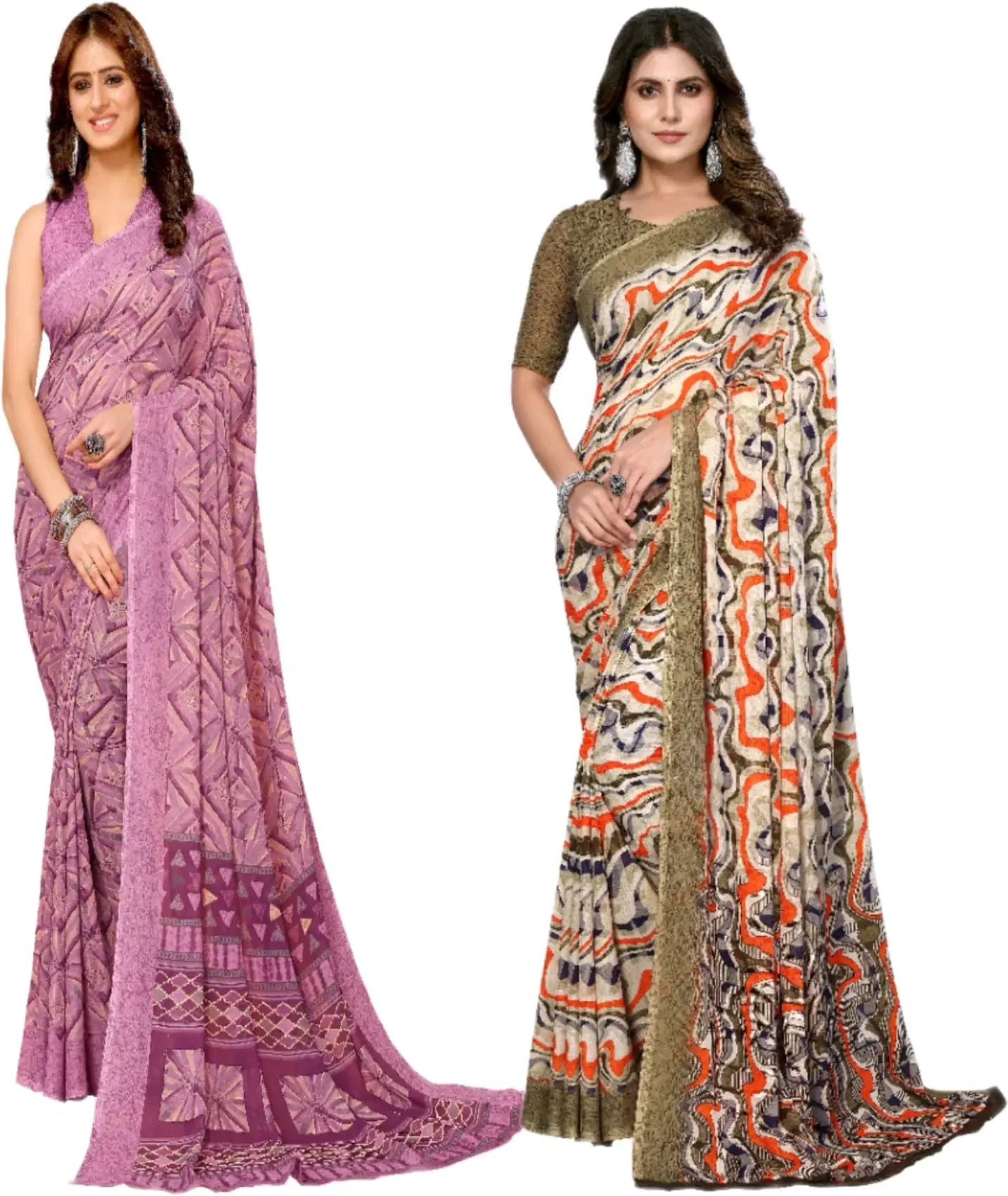    			Yashika Georgette Printed Regular Saree With Unstitched Blouse Piece ( Purple )