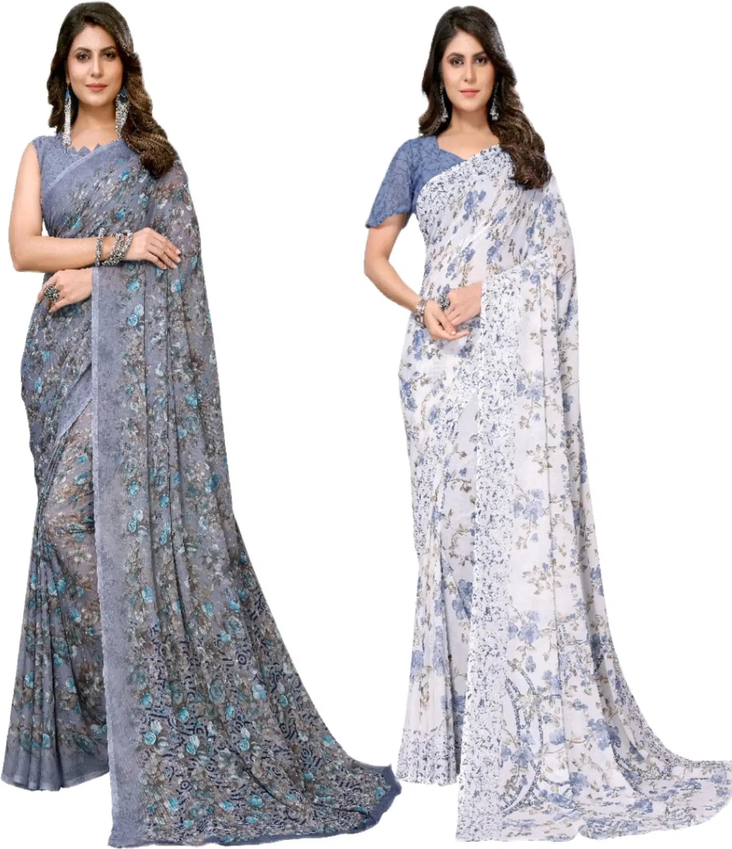     			Yashika Georgette Printed Regular Saree With Unstitched Blouse Piece ( Purple )