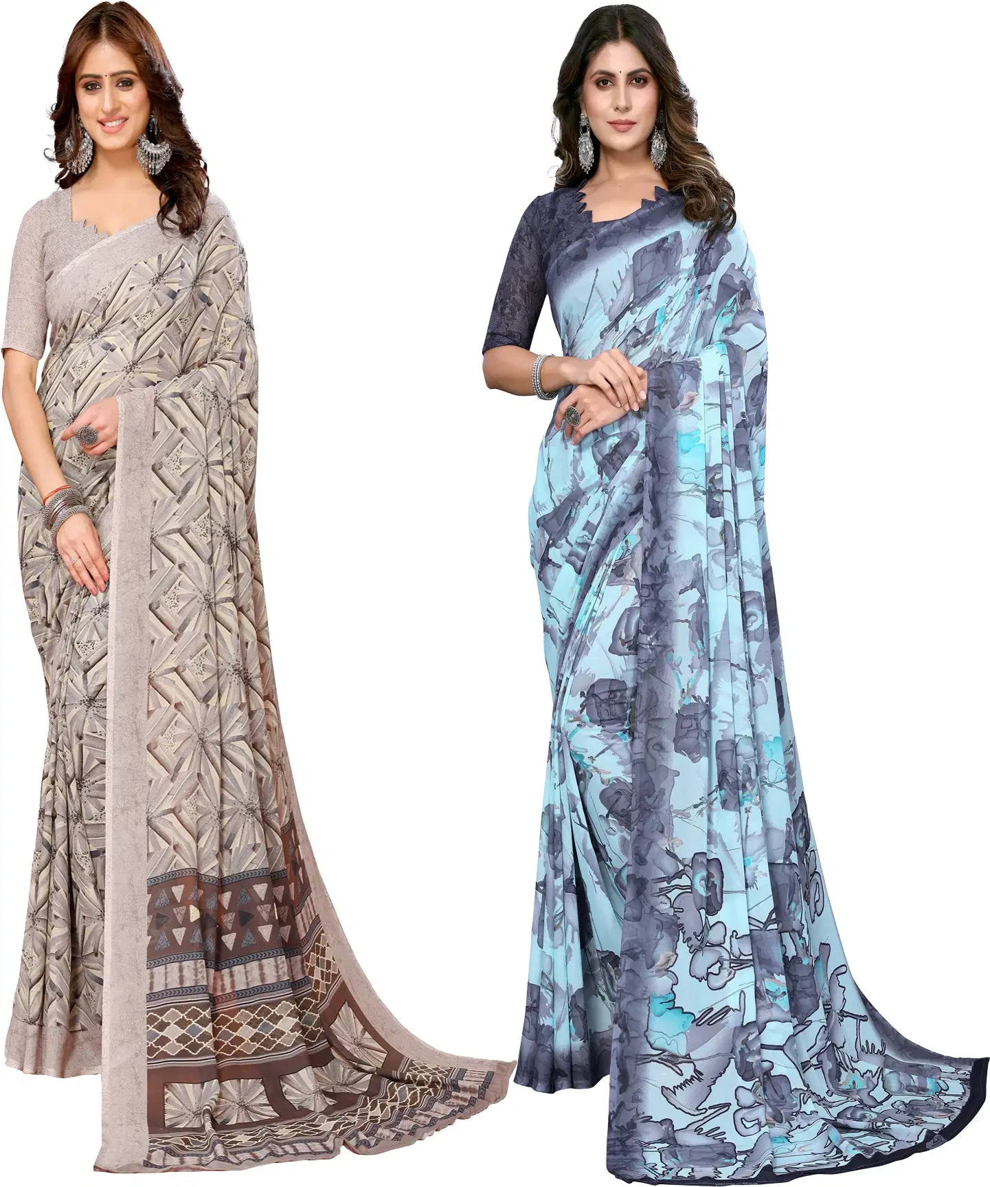 Yashika Georgette Printed Regular Saree With Unstitched Blouse Piece ( Brown ) Yashika Georgette Printed Regular Saree With Unstitched Blouse Piece ( Brown )