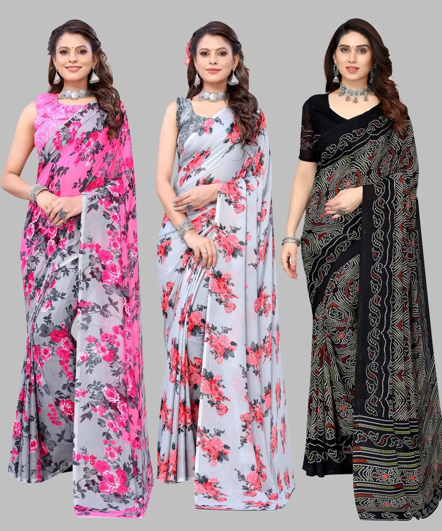     			Yashika Georgette Printed Regular Saree With Unstitched Blouse Piece ( Pink )