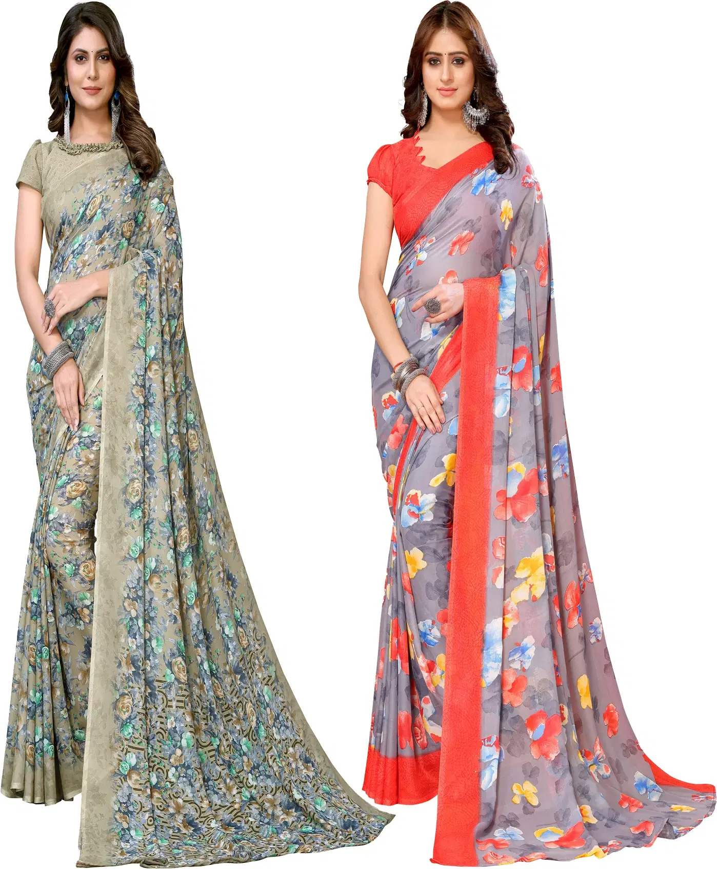     			Yashika Georgette Printed Regular Saree With Unstitched Blouse Piece ( Green )