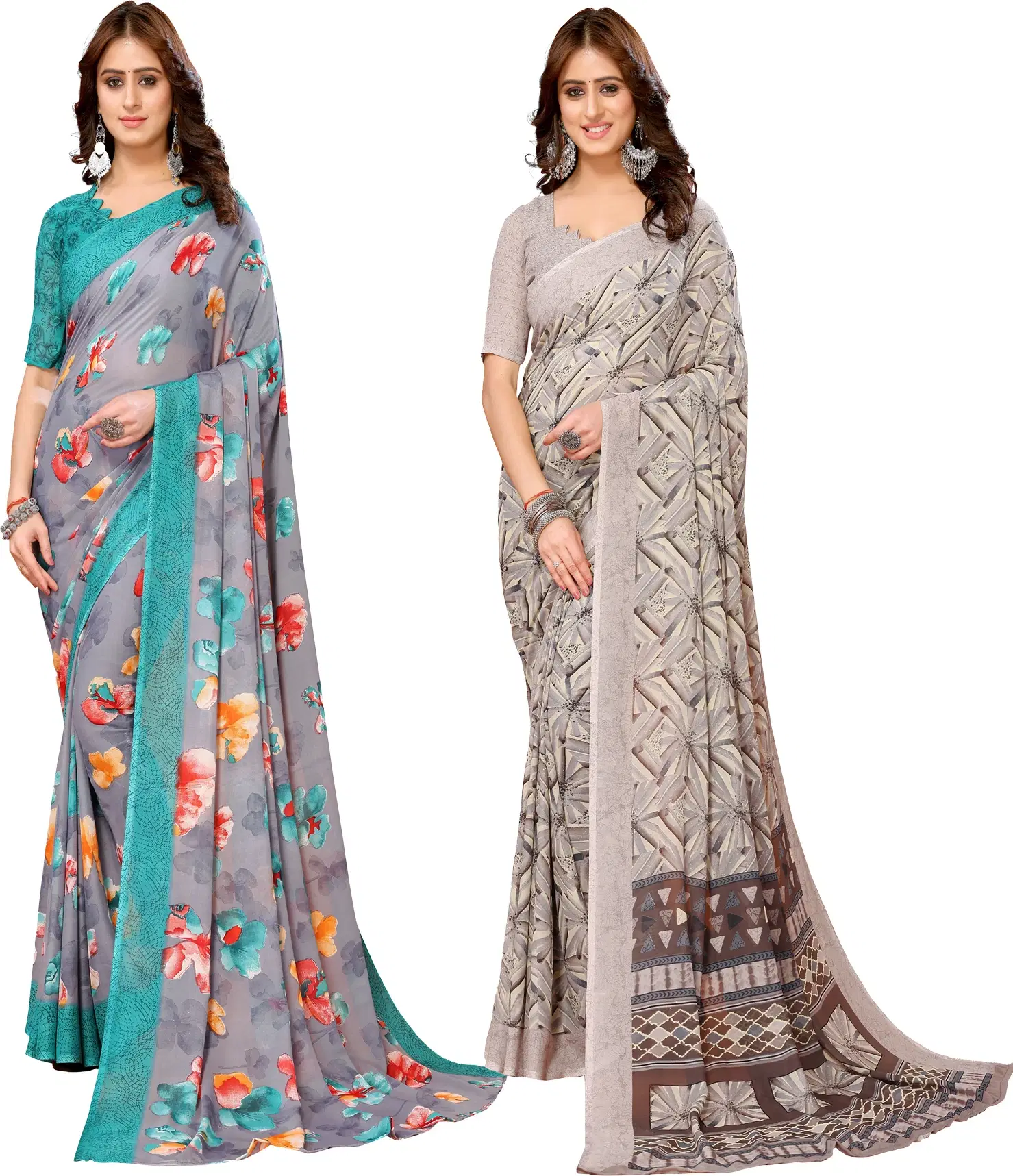 Yashika Georgette Printed Regular Saree With Unstitched Blouse Piece ( Blue )     			Yashika Georgette Printed Regular Saree With Unstitched Blouse Piece ( Blue )