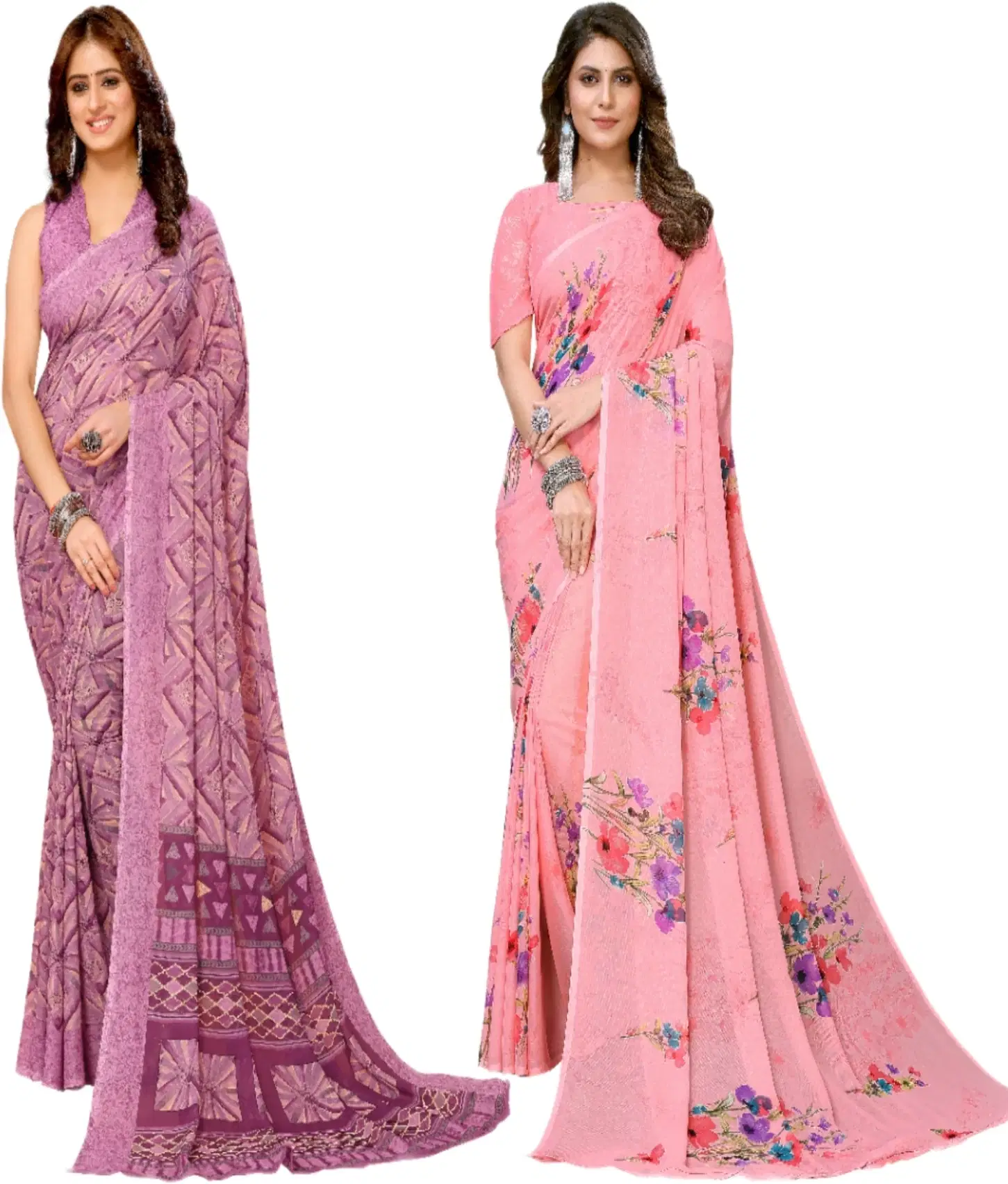    			Yashika Georgette Printed Regular Saree With Unstitched Blouse Piece ( Purple )