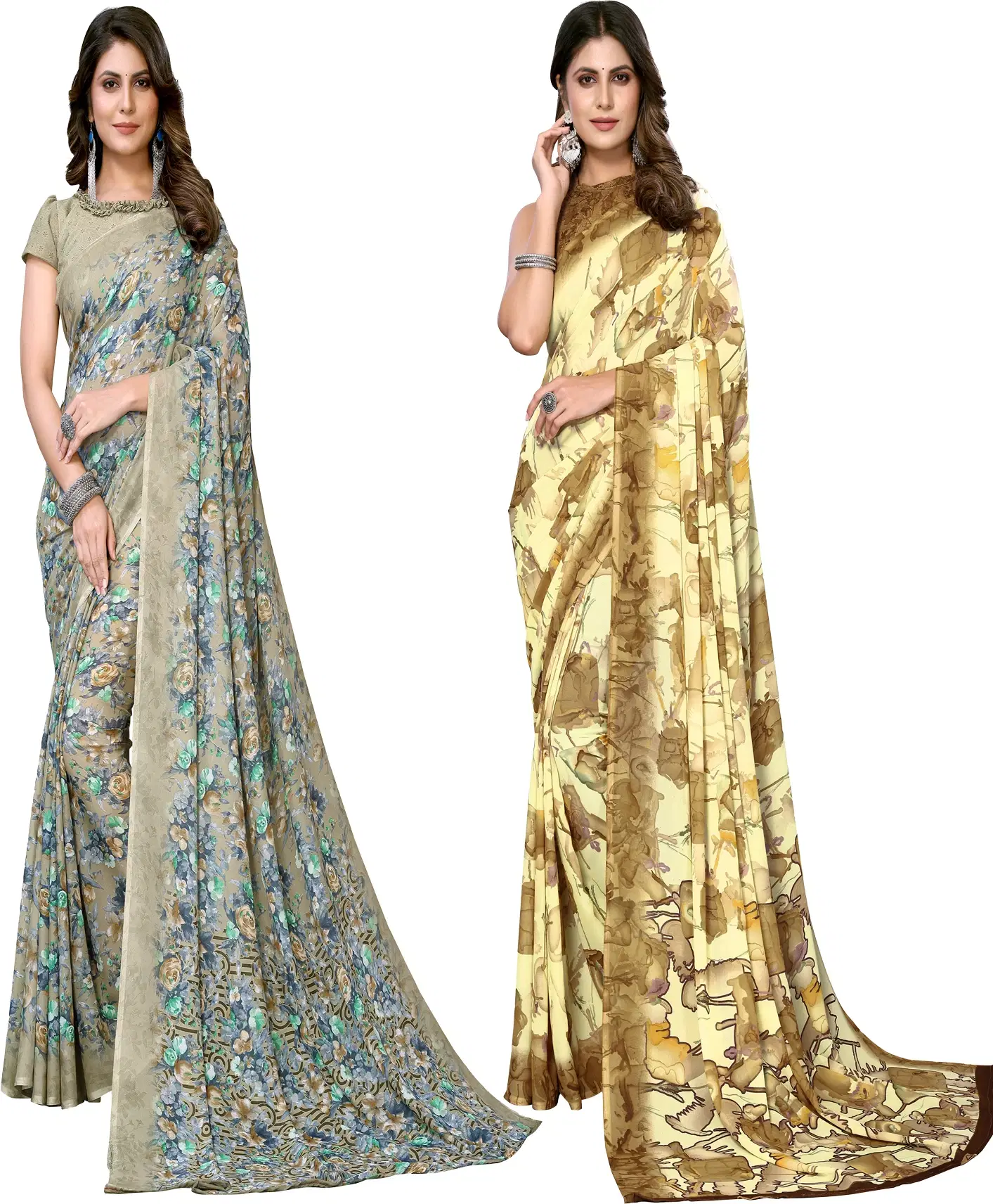     			Yashika Georgette Printed Regular Saree With Unstitched Blouse Piece ( Green )