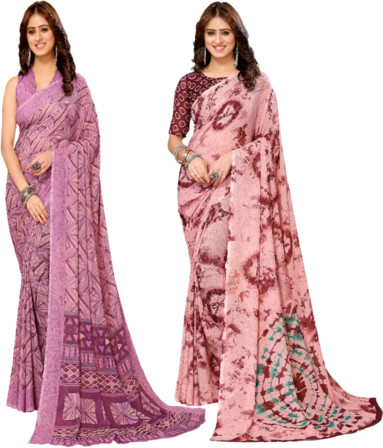     			Yashika Georgette Printed Regular Saree With Unstitched Blouse Piece ( Purple )