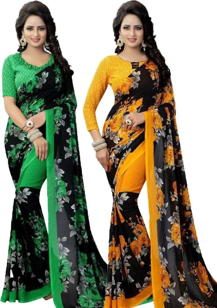 Yashika Georgette Printed Regular Saree With Unstitched Blouse Piece ( Yellow ) Yashika Georgette Printed Regular Saree With Unstitched Blouse Piece ( Yellow )