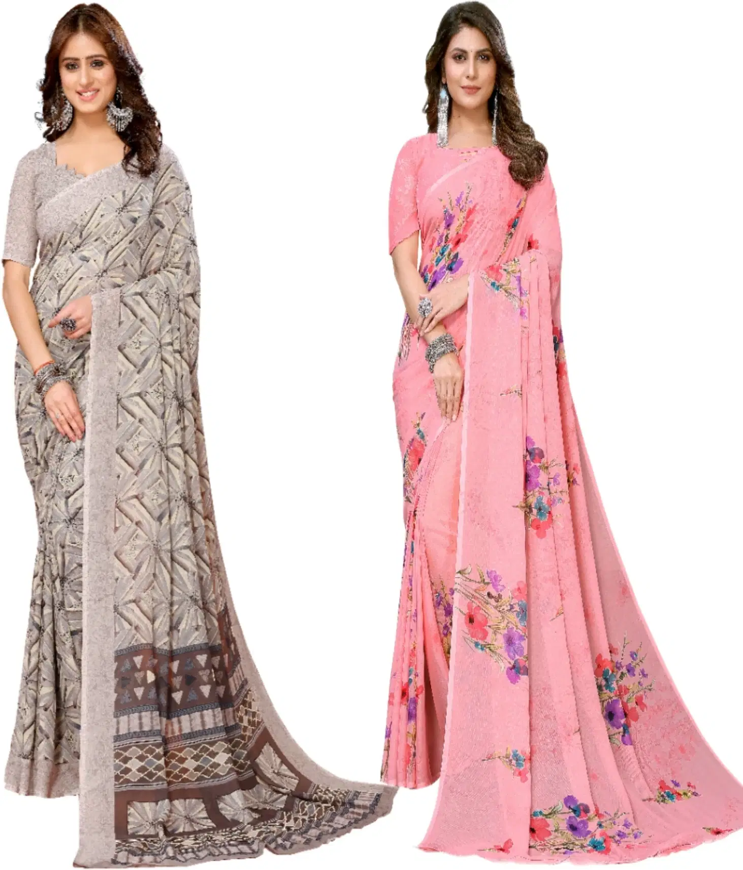     			Yashika Georgette Printed Regular Saree With Unstitched Blouse Piece ( Brown )