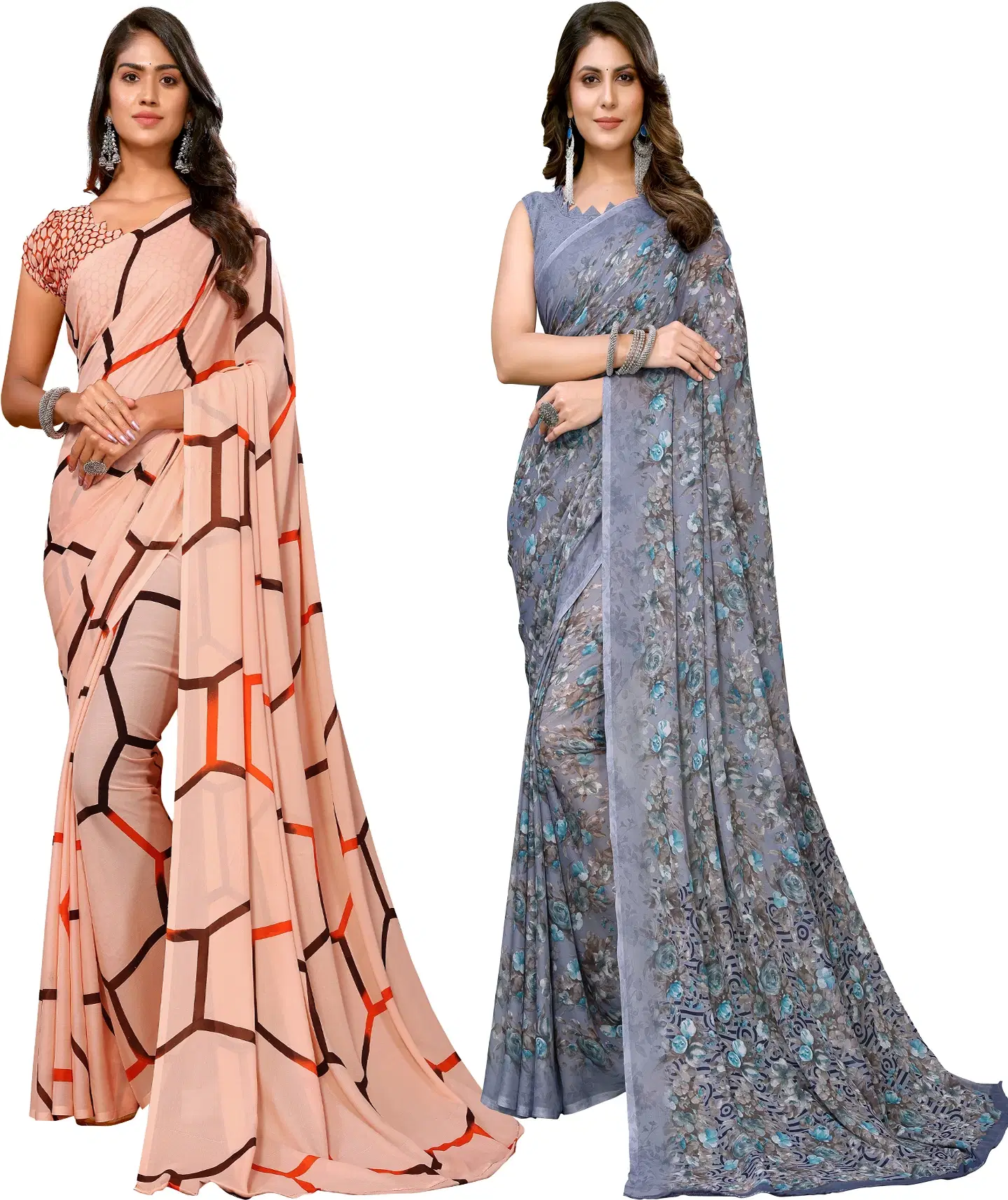     			Yashika Georgette Printed Regular Saree With Unstitched Blouse Piece ( Brown )