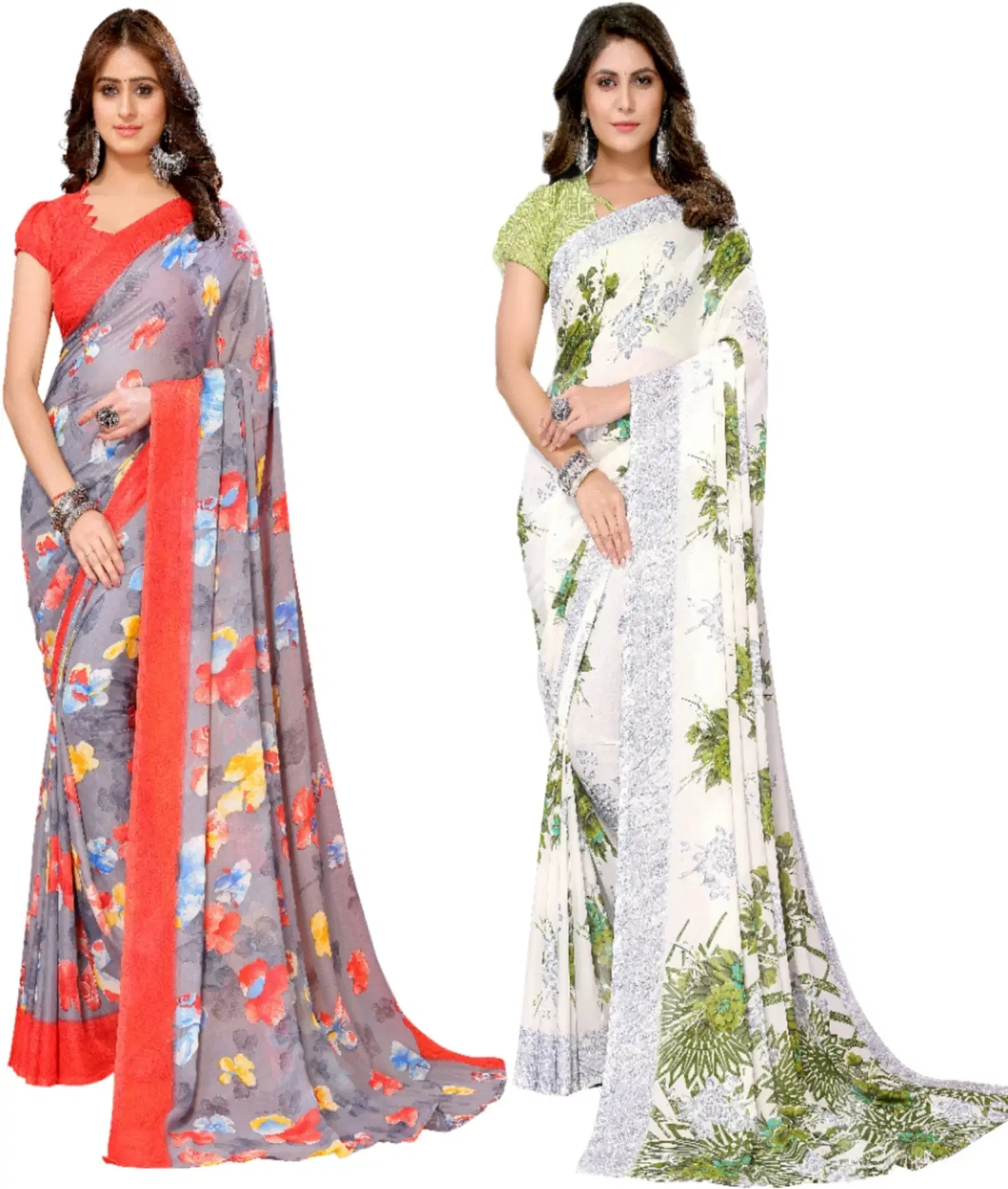     			Yashika Georgette Printed Regular Saree With Unstitched Blouse Piece ( Red )