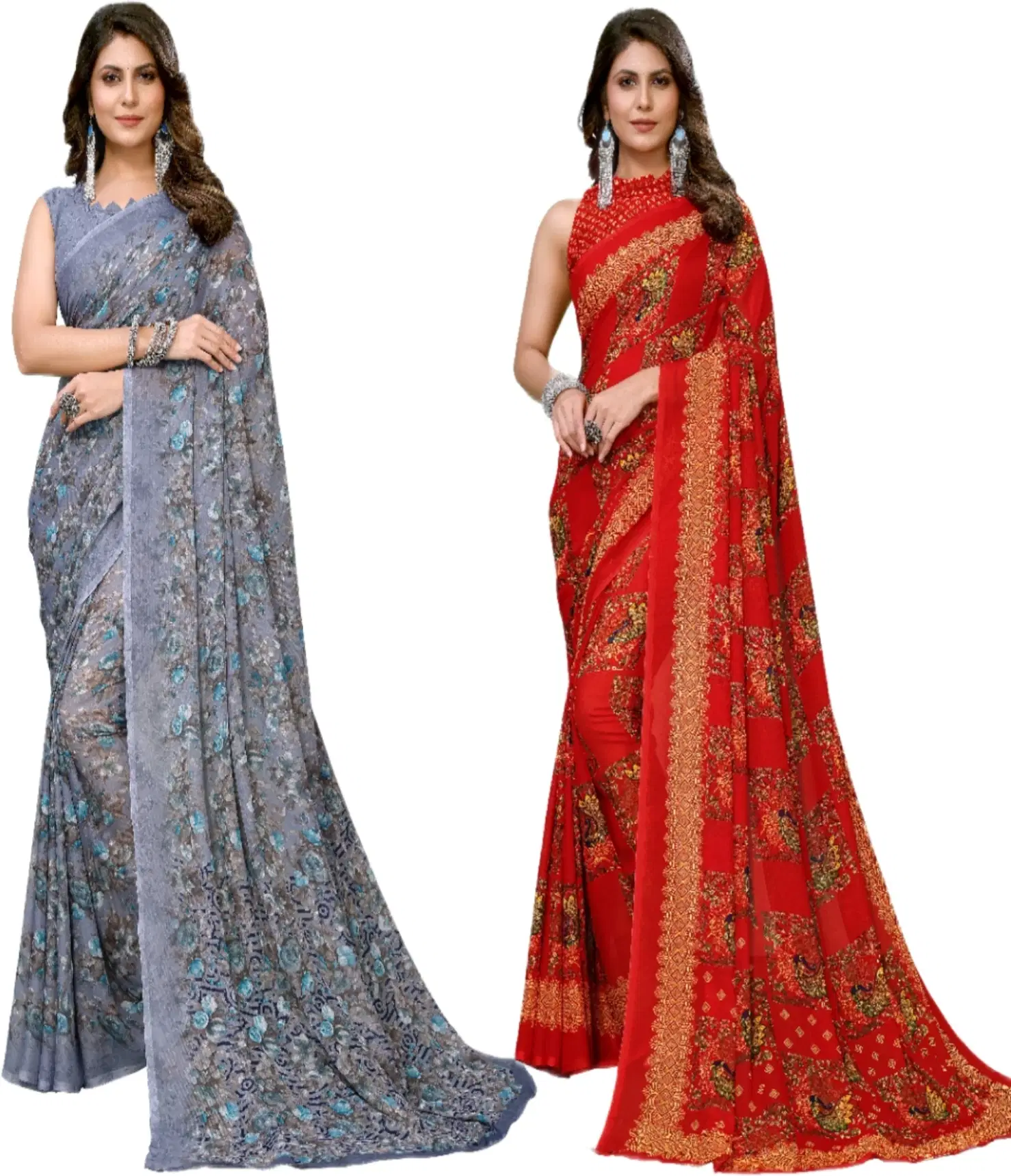     			Yashika Georgette Printed Regular Saree With Unstitched Blouse Piece ( Purple )