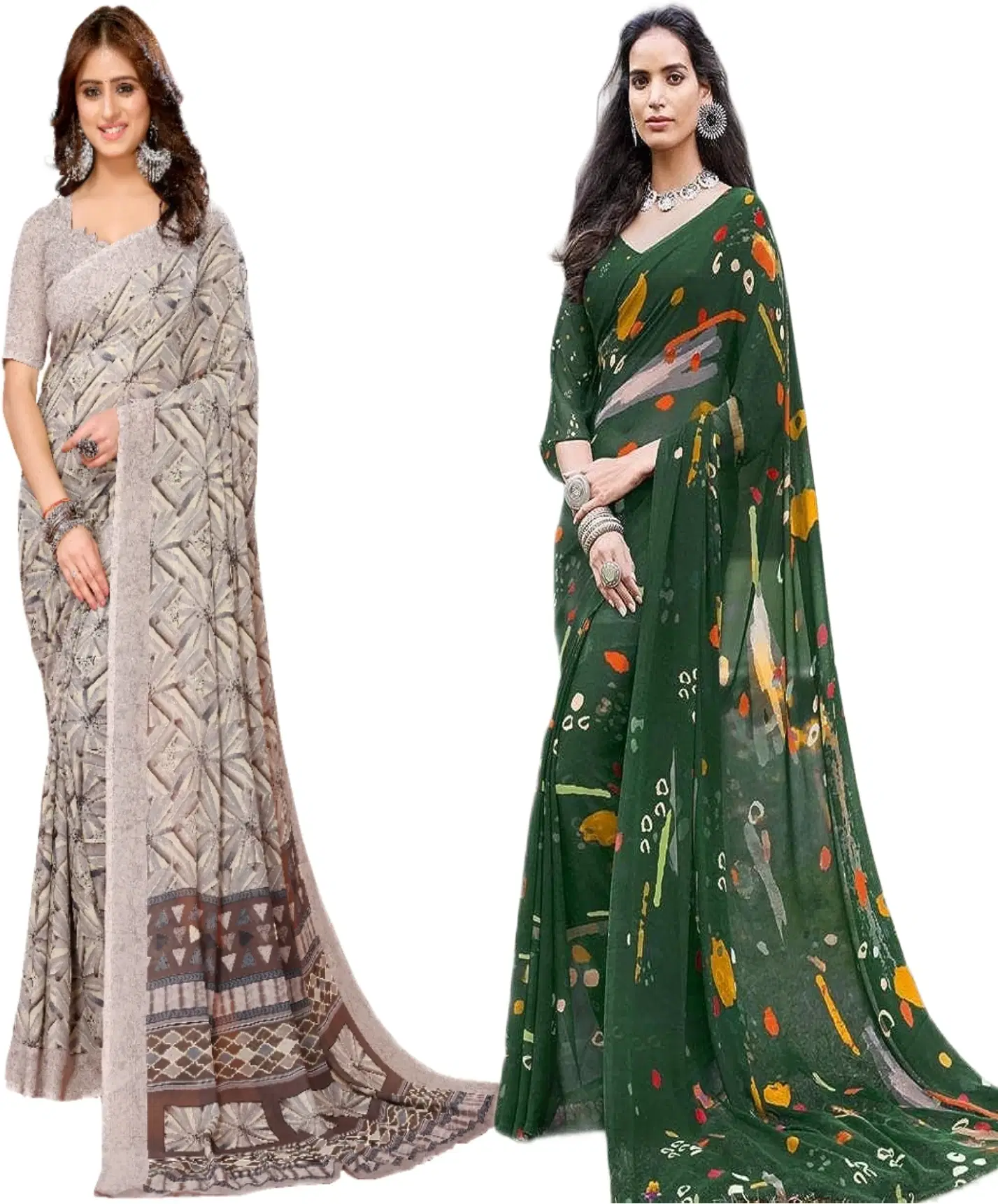     			Yashika Georgette Printed Regular Saree With Unstitched Blouse Piece ( Brown )