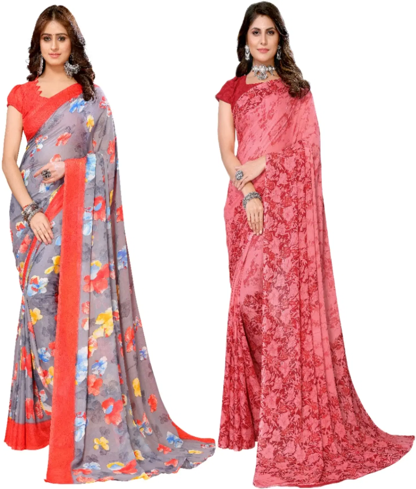 Yashika Georgette Printed Regular Saree With Unstitched Blouse Piece ( Red ) Yashika Georgette Printed Regular Saree With Unstitched Blouse Piece ( Red )
