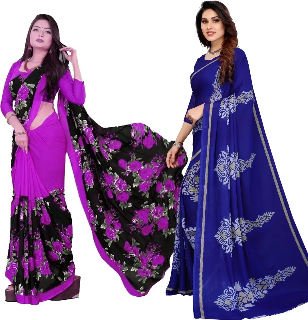 Yashika Georgette Printed Regular Saree With Unstitched Blouse Piece ( Navy Blue ) Yashika Georgette Printed Regular Saree With Unstitched Blouse Piece ( Navy Blue )