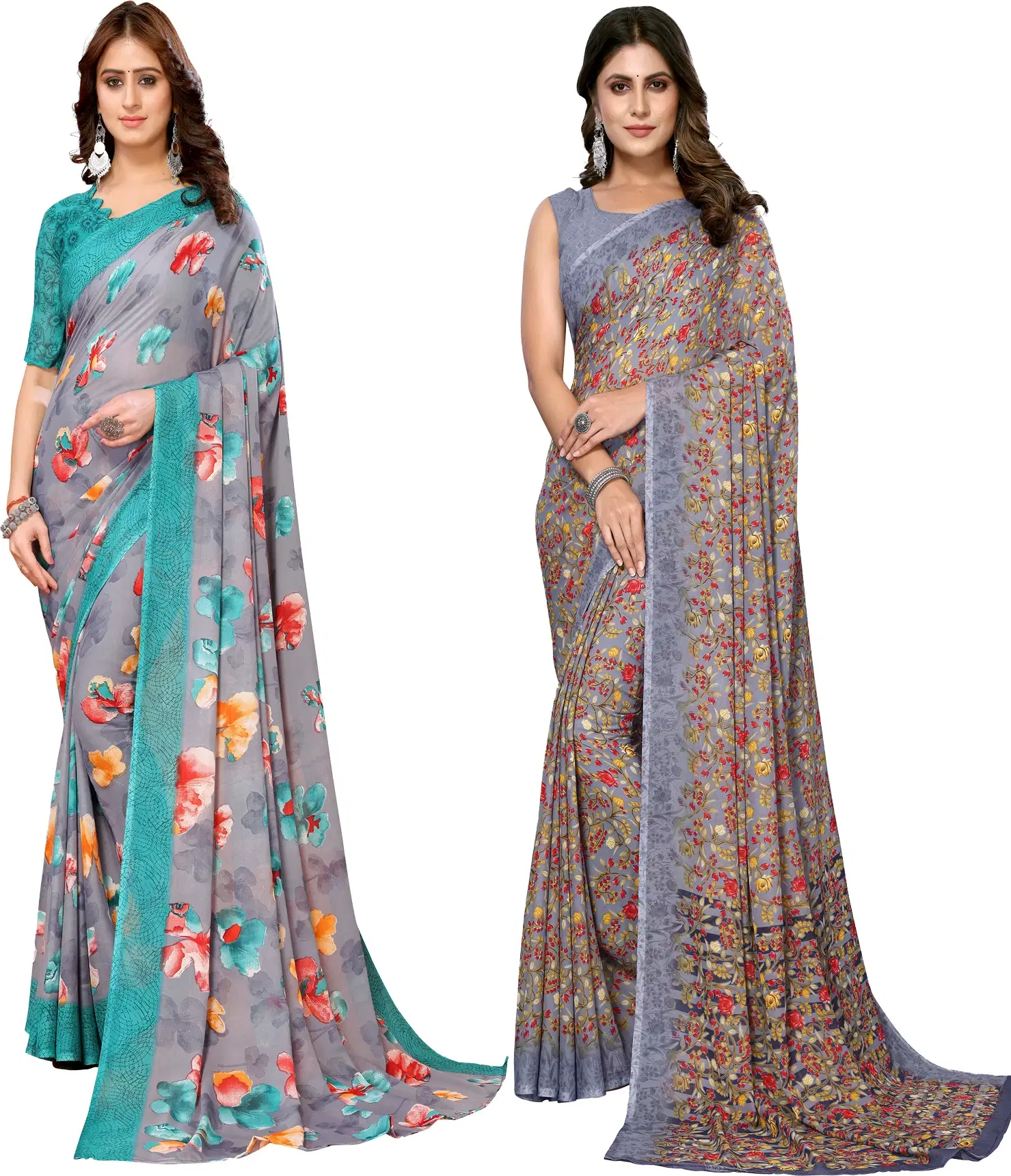 Yashika Georgette Printed Regular Saree With Unstitched Blouse Piece ( Blue )     			Yashika Georgette Printed Regular Saree With Unstitched Blouse Piece ( Blue )