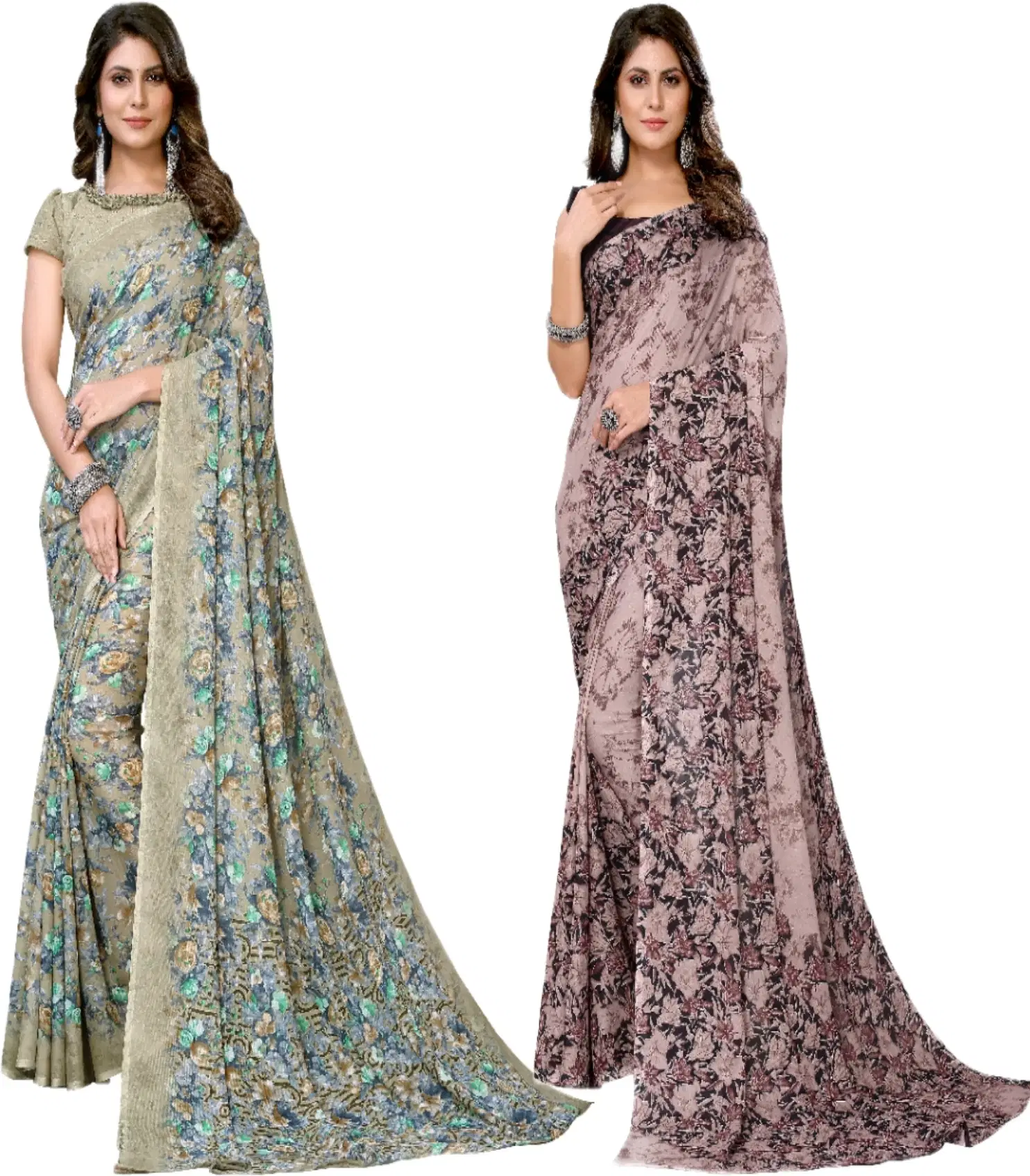 Yashika Georgette Printed Regular Saree With Unstitched Blouse Piece ( Green )     			Yashika Georgette Printed Regular Saree With Unstitched Blouse Piece ( Green )