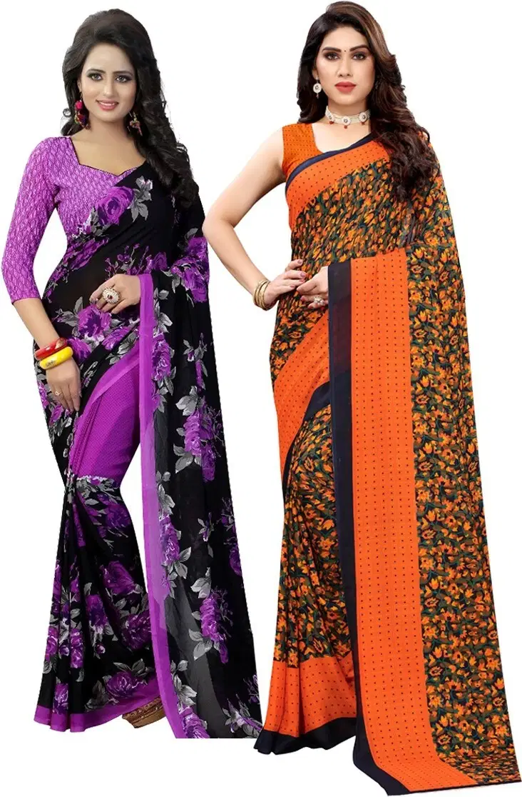 Yashika Georgette Printed Regular Saree With Unstitched Blouse Piece ( Black ) Yashika Georgette Printed Regular Saree With Unstitched Blouse Piece ( Black )