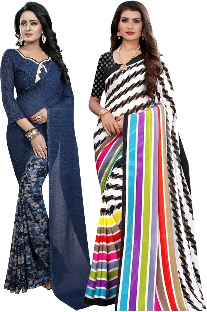     			Yashika Georgette Printed Regular Saree With Unstitched Blouse Piece ( Navy Blue )